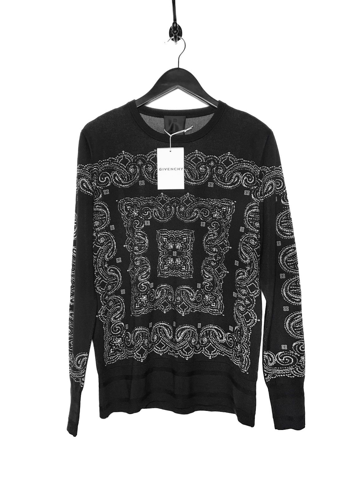 Givenchy Givenchy Black Ivory Intersia Bandana Logo Silk Sweater Size US S / EU 44-46 / 1 - 1 Thumbnail