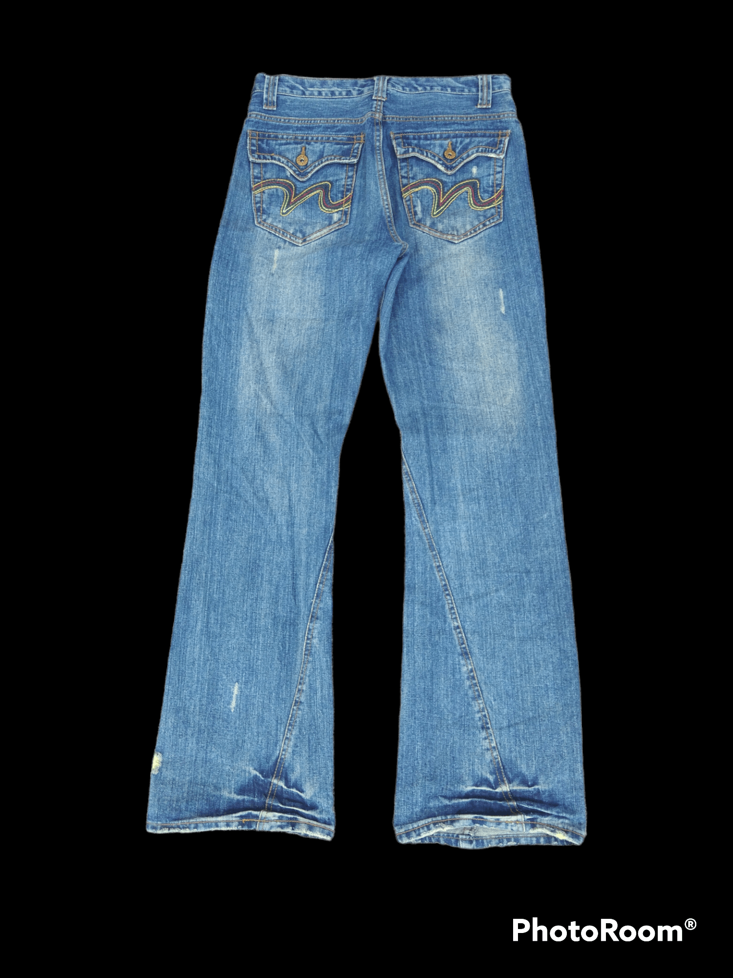 Japanese Brand FLARE TWIST🔥SICK RIPED REAL STREET STYLE DENIM PANTS Size US 31 - 2 Thumbnail