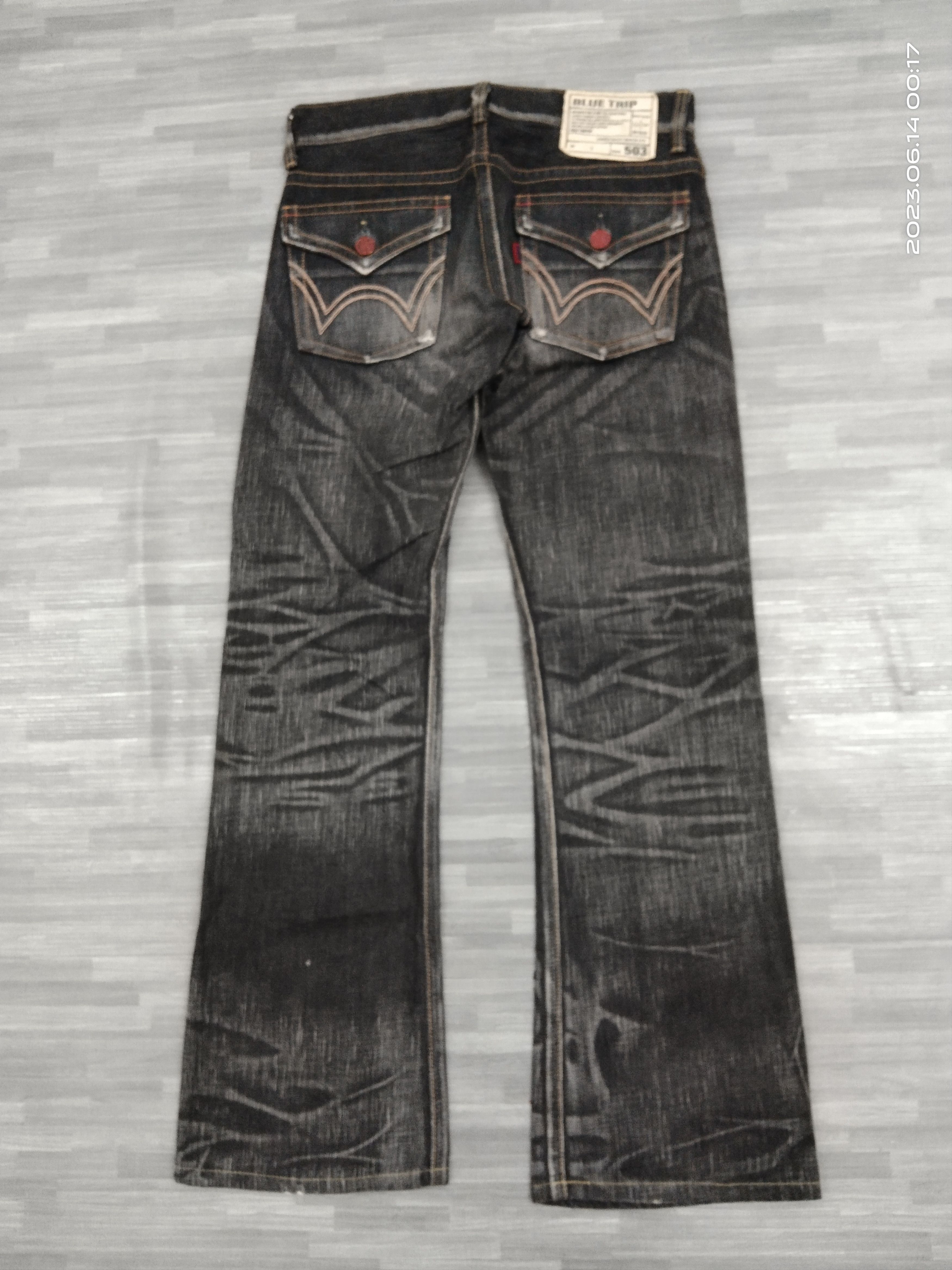 Edwin FLARE WASHED BLACK BLUE TRIP DENIM PANTS Size US 30 / EU 46 - 3 Thumbnail