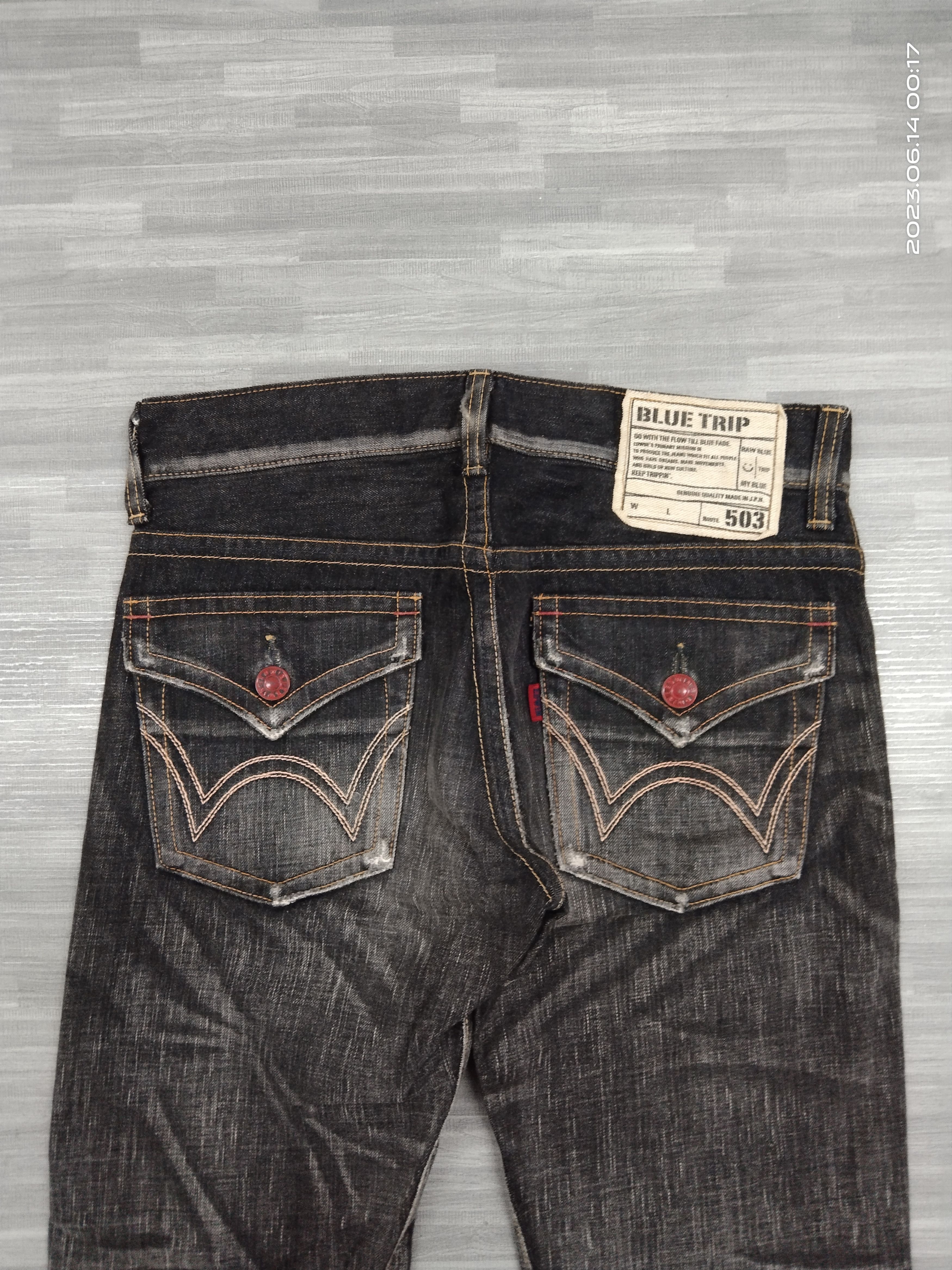 Edwin FLARE WASHED BLACK BLUE TRIP DENIM PANTS Size US 30 / EU 46 - 5 Thumbnail