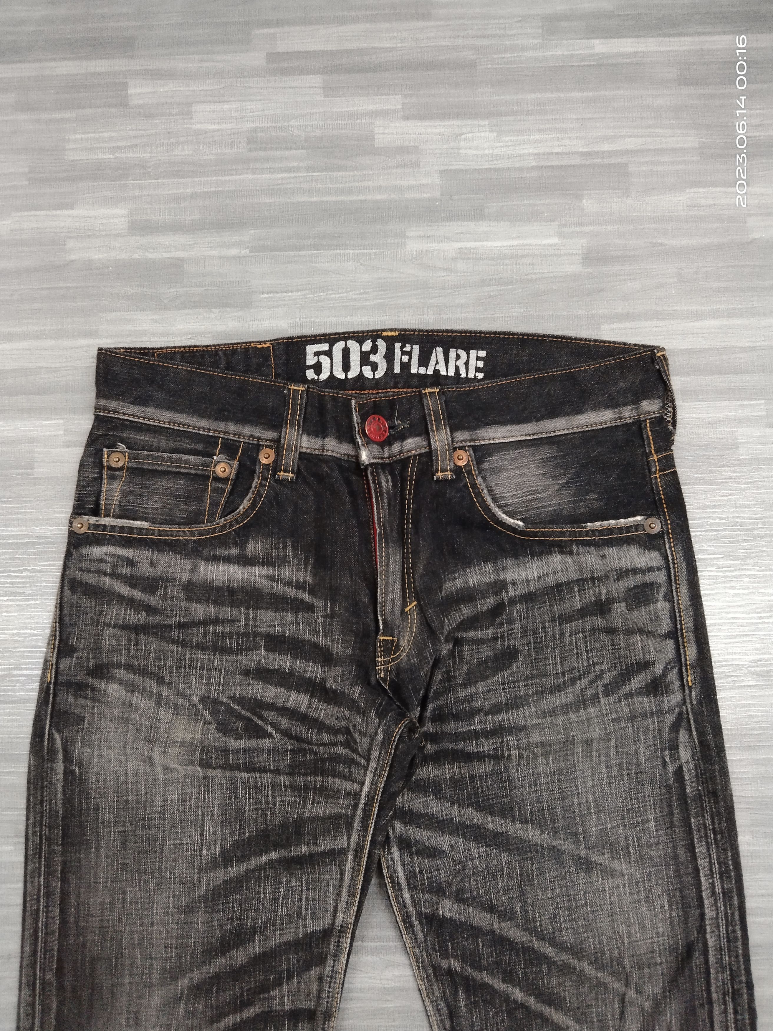 Edwin FLARE WASHED BLACK BLUE TRIP DENIM PANTS Size US 30 / EU 46 - 4 Thumbnail