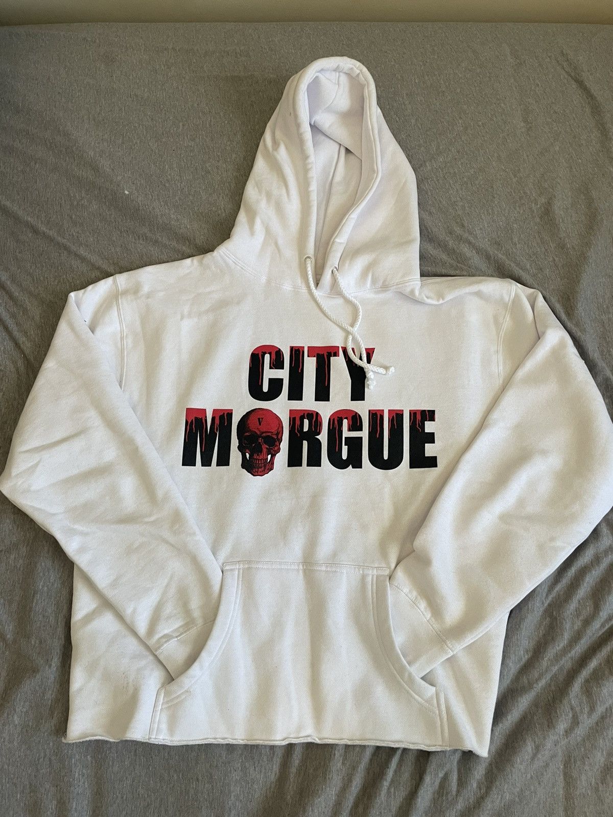 image of City Morgue Dogs Vlone Hoodie in White, Men's (Size Large)