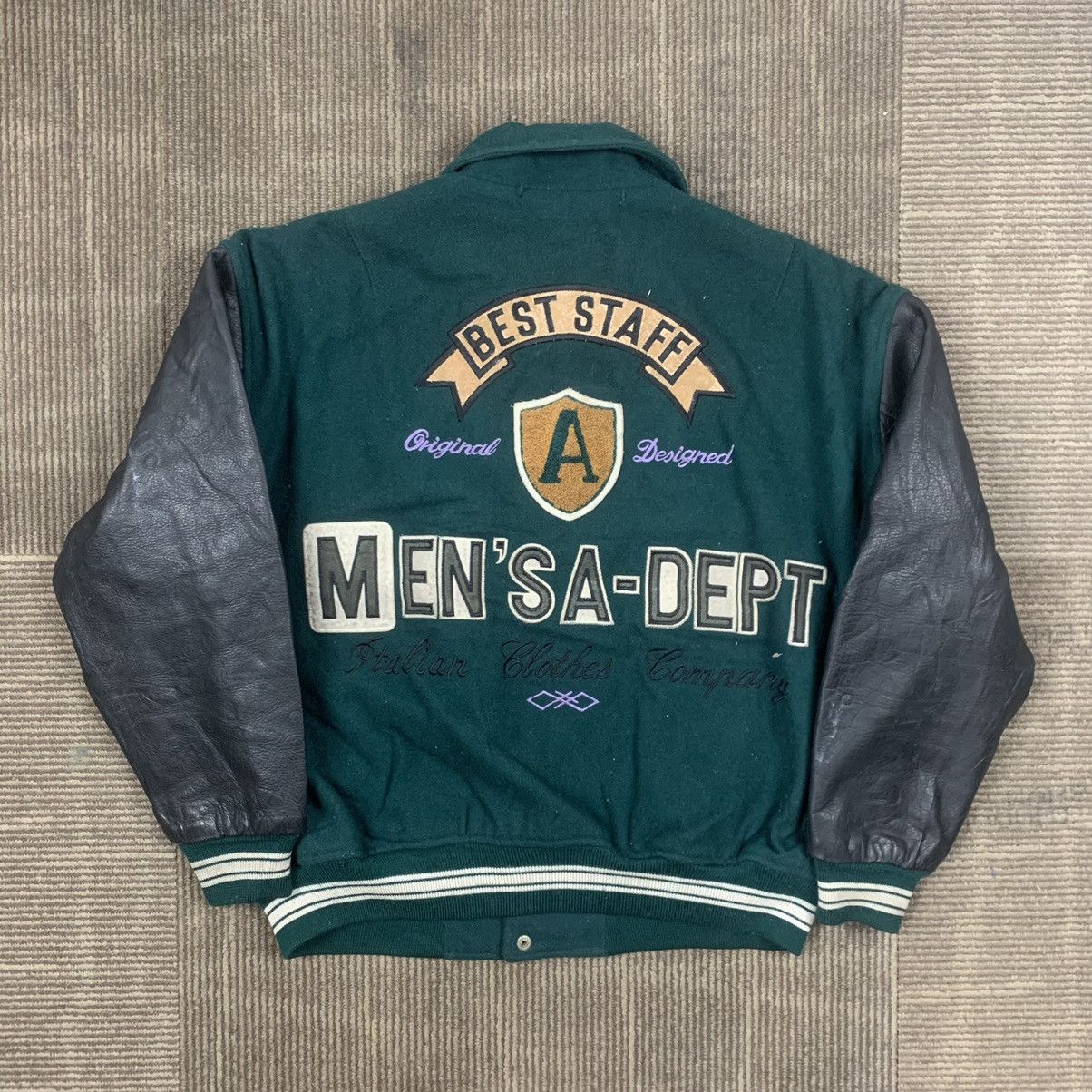 image of Leather Jacket x Varsity Jacket Vintage Leather Varsity Jacket in Green (Size Large)