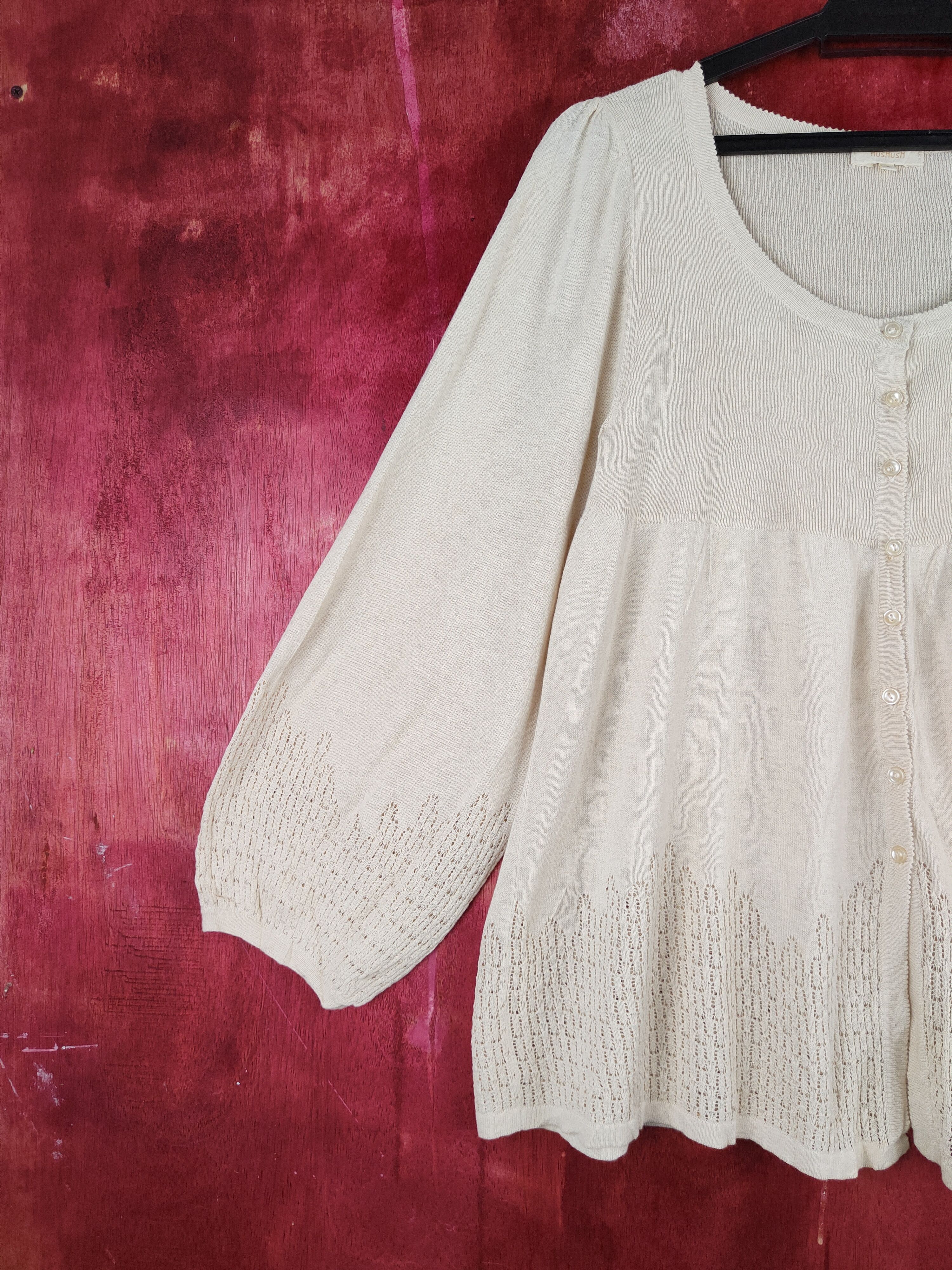 Japanese Brand Hushush crochet Beige Blouses #S885 Size S / US 4 / IT 40 - 3 Thumbnail