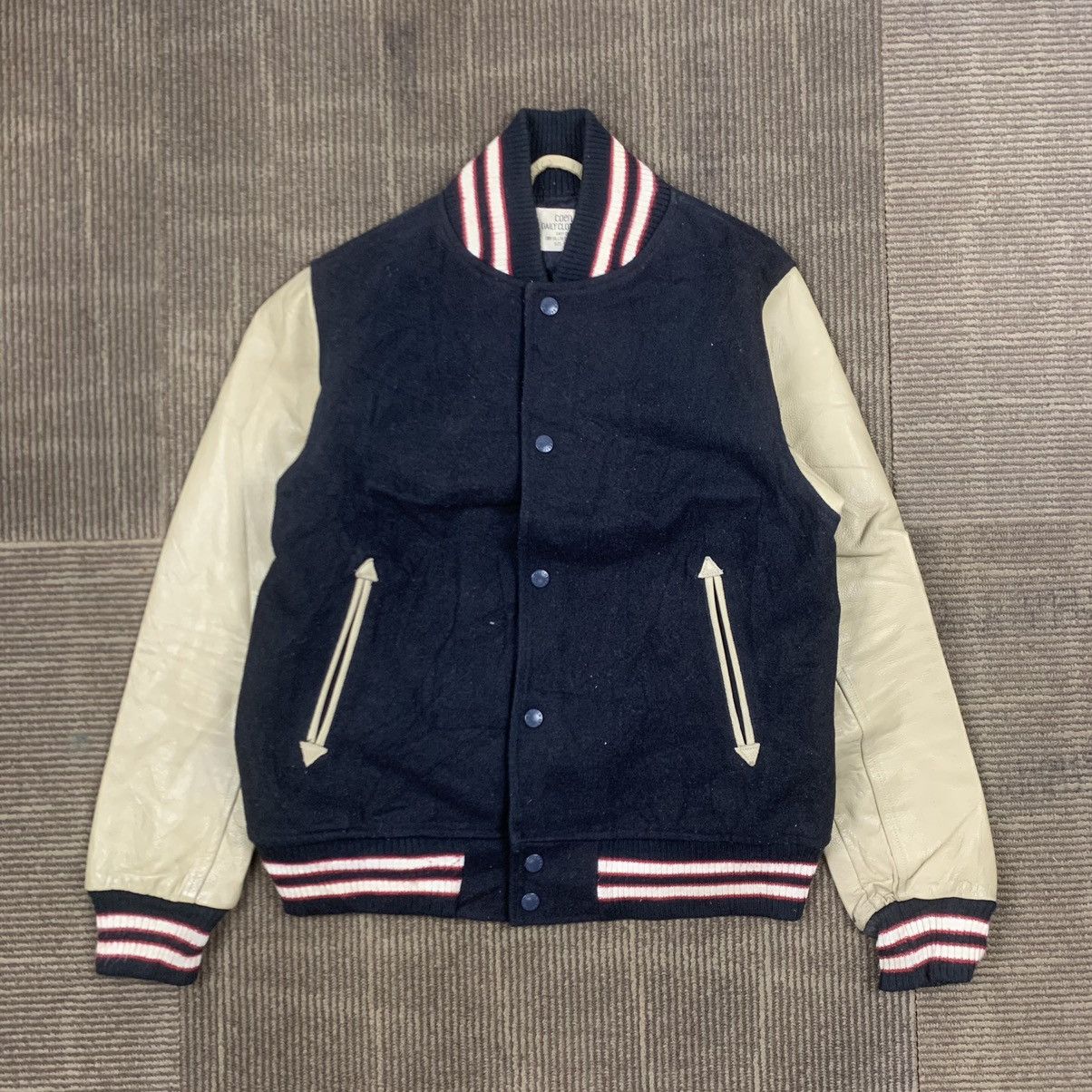 image of Leather Jacket x Varsity Jacket Vintage Leather Varsity Jacket in Dark Blue (Size Small)