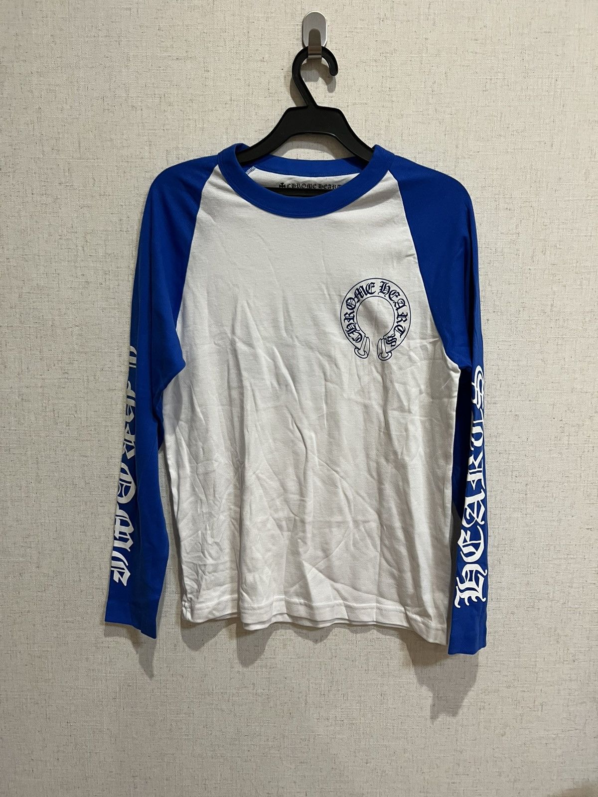 image of Chrome Hearts Horseshoe Baseball Long Sleeve Tee in Blue, Men's (Size Medium)