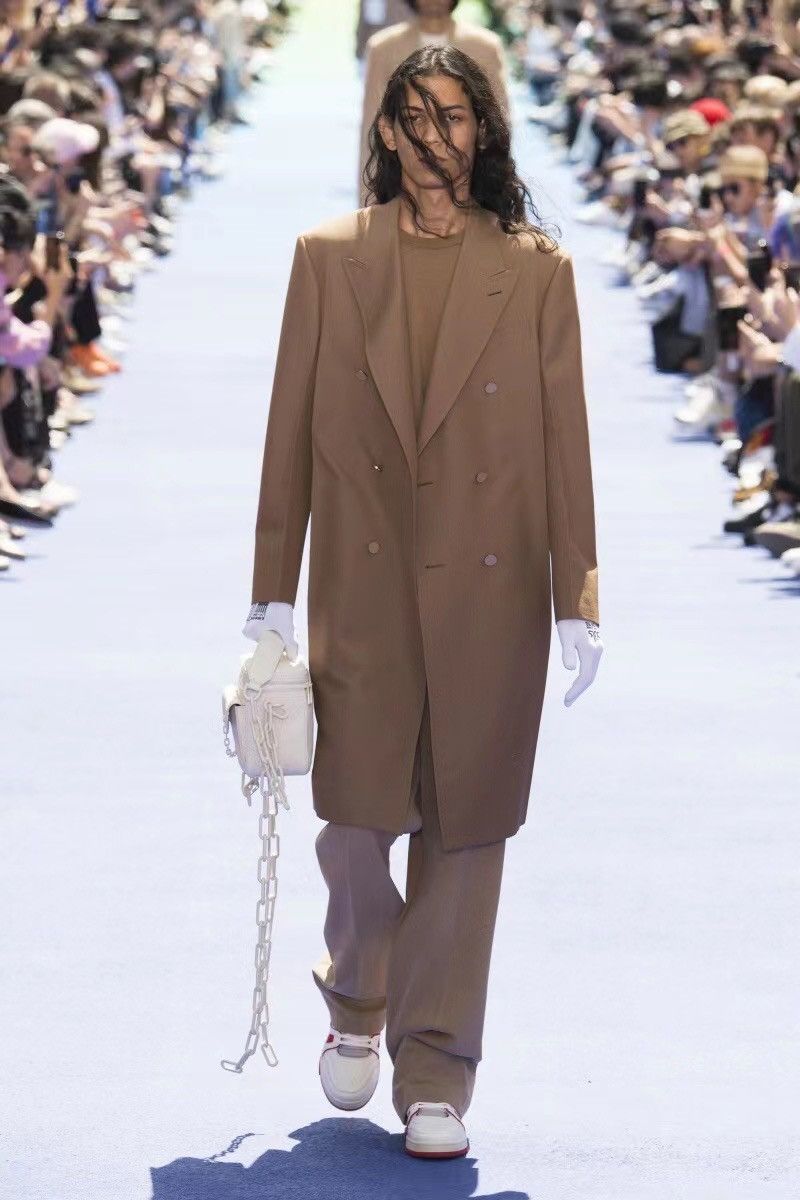 image of Louis Vuitton x Virgil Abloh Ss19 Plain Rainbow Runway Double Breasted Coat in Beige (Size Medium)