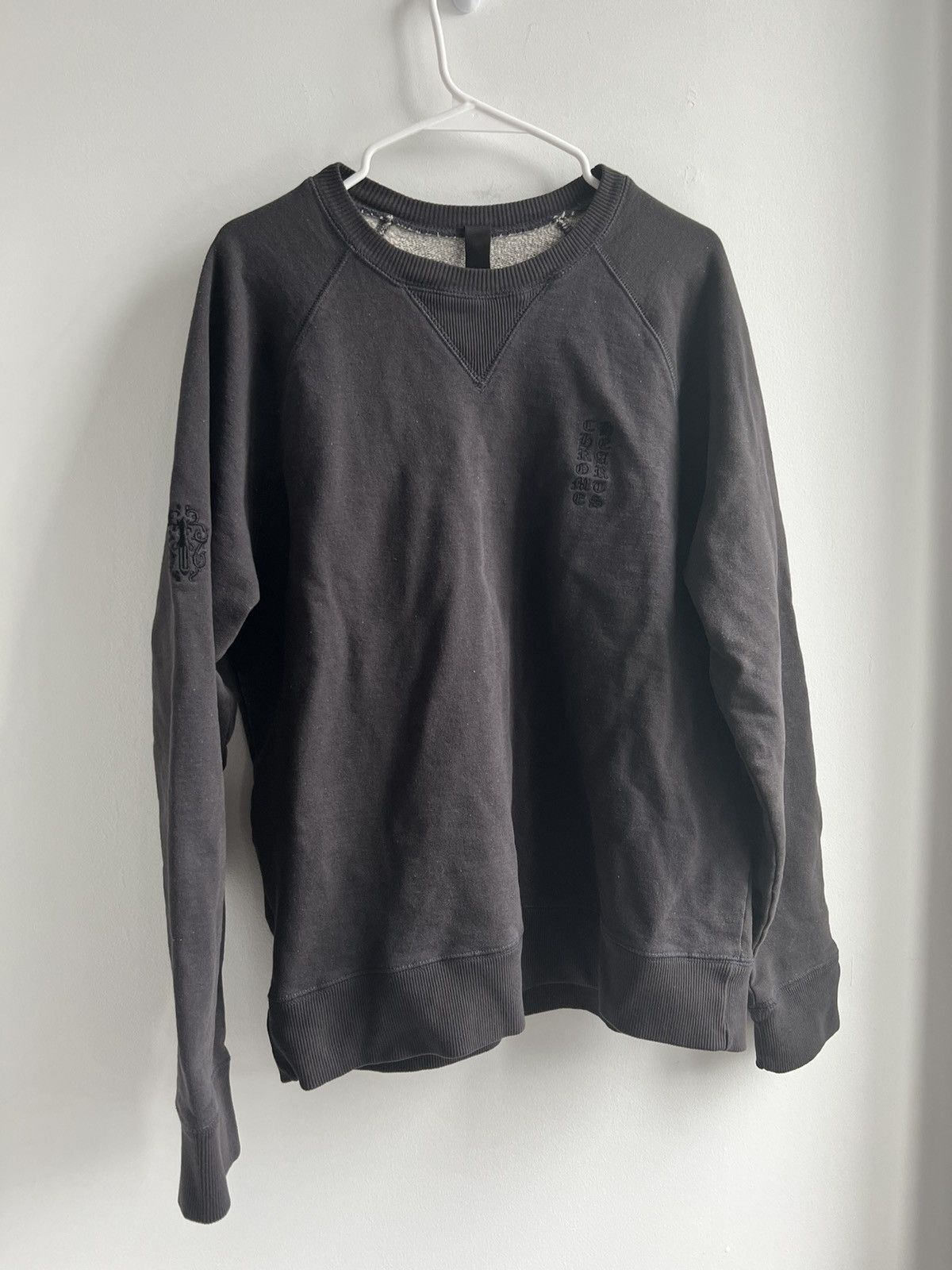 image of Chrome Hearts Vintage Black Stitched Logo Crew Neck Sweatshirt, Men's (Size Medium)