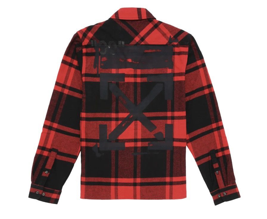 image of Off White Diagonal Stencil Checkered Flannel Shirt, Men's (Size XS)