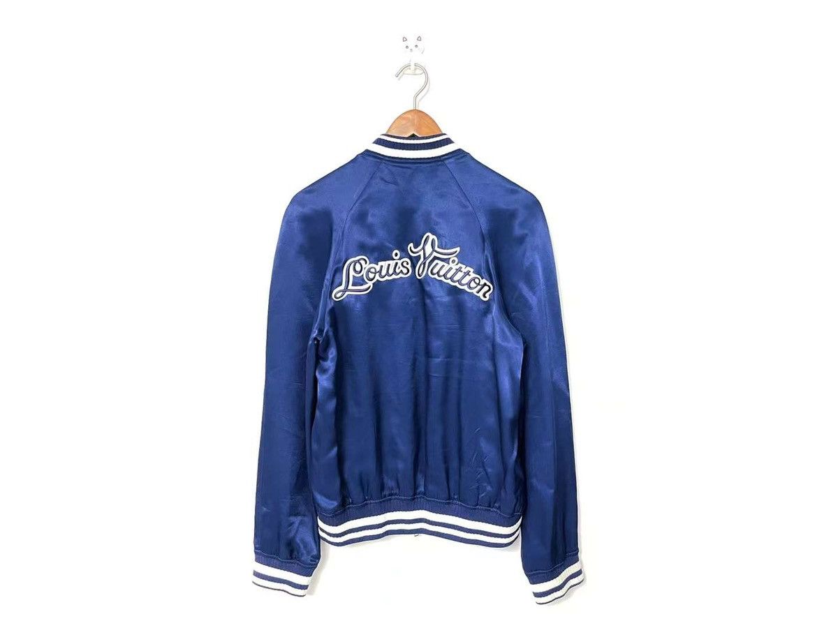 Image of Louis Vuitton Souvenir Embroidered Logo Bomber Jacket in Blue, Men's (Size Small)