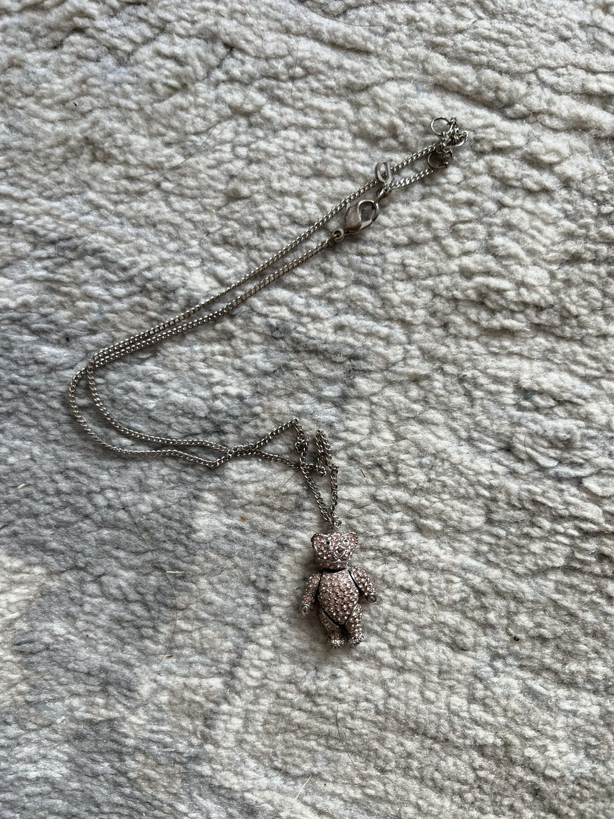 image of Dior Pink Rhinestone Embellished Bear Necklace, Women's