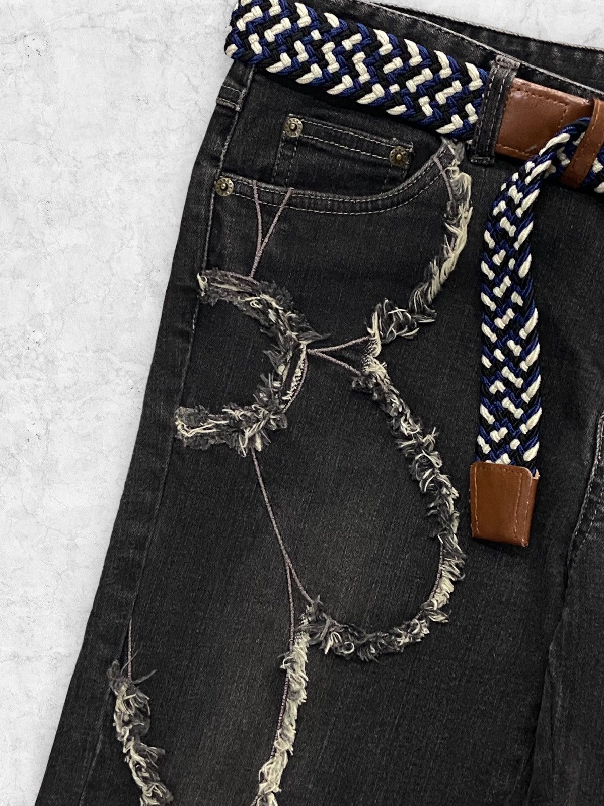 If Six Was Nine × Japanese Brand × Le Grande Bleu (L.G.B.) Vintage Emma James Art Reworked Plait Belt Flare Jeans Size US 31 - 5 Thumbnail