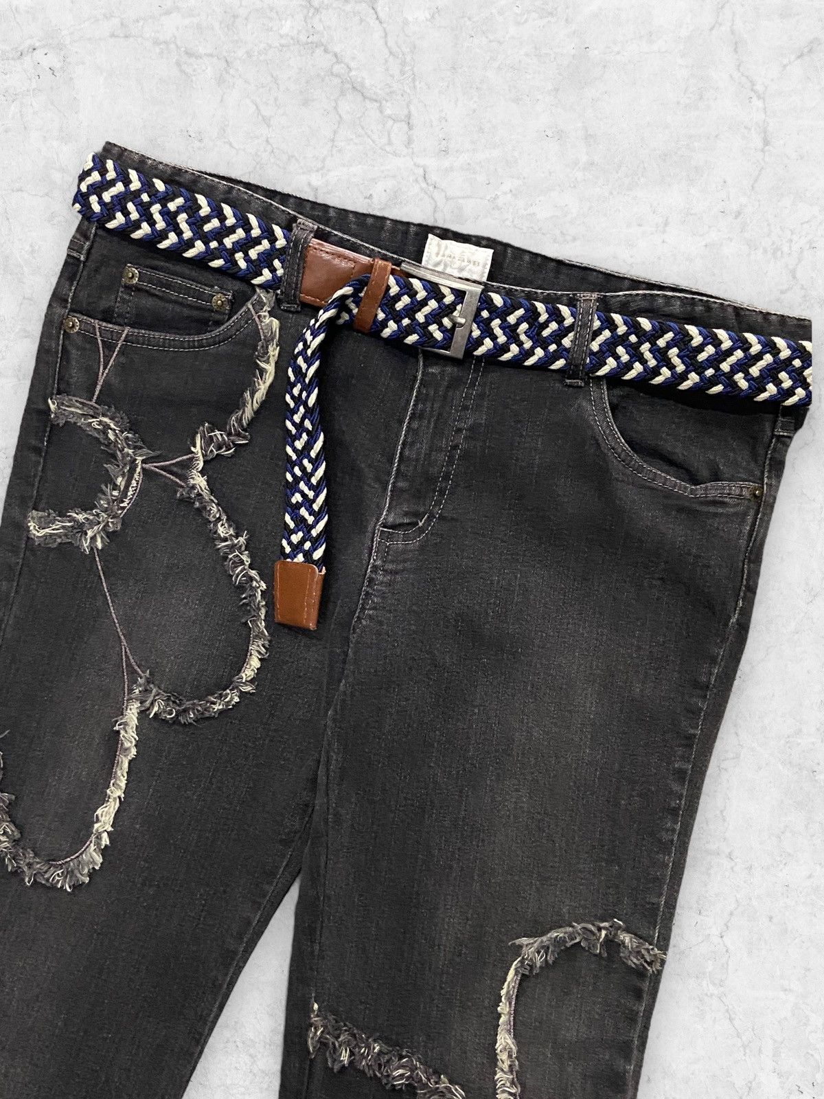 If Six Was Nine × Japanese Brand × Le Grande Bleu (L.G.B.) Vintage Emma James Art Reworked Plait Belt Flare Jeans Size US 31 - 4 Thumbnail