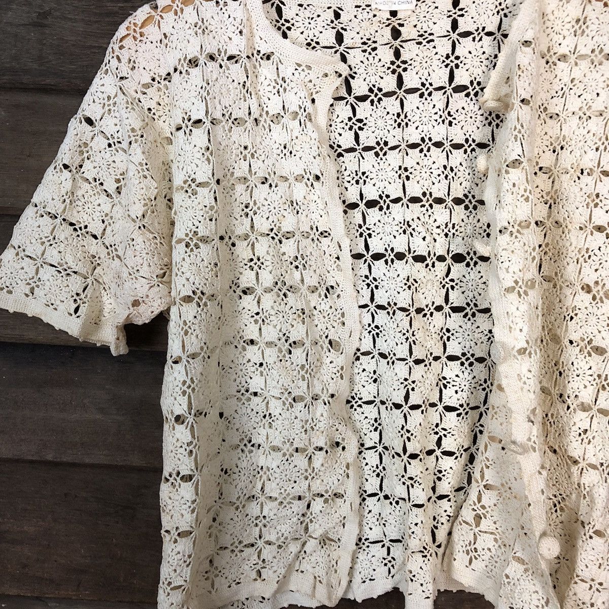 Vintage Japan crochet mesh net table cloth cardigan knitwear #7121 Size S / US 4 / IT 40 - 6 Thumbnail