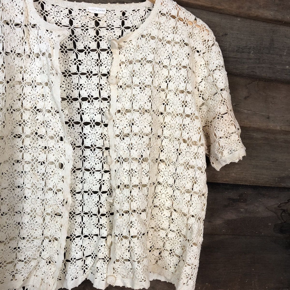 Vintage Japan crochet mesh net table cloth cardigan knitwear #7121 Size S / US 4 / IT 40 - 7 Thumbnail