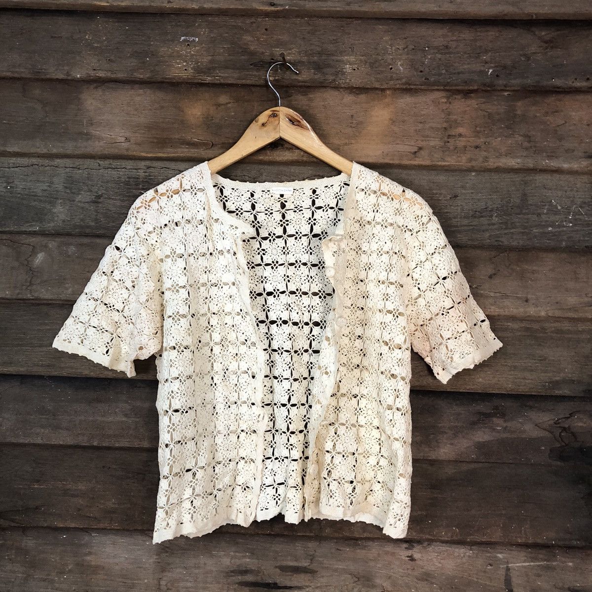 Vintage Japan crochet mesh net table cloth cardigan knitwear #7121 Size S / US 4 / IT 40 - 1 Thumbnail