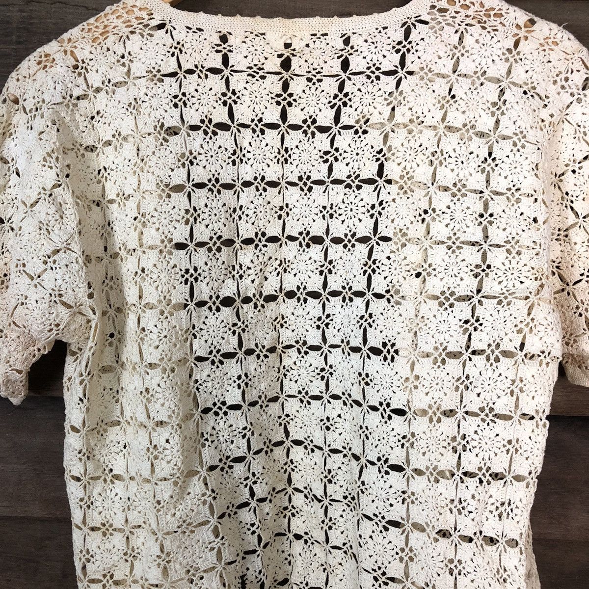 Vintage Japan crochet mesh net table cloth cardigan knitwear #7121 Size S / US 4 / IT 40 - 10 Thumbnail