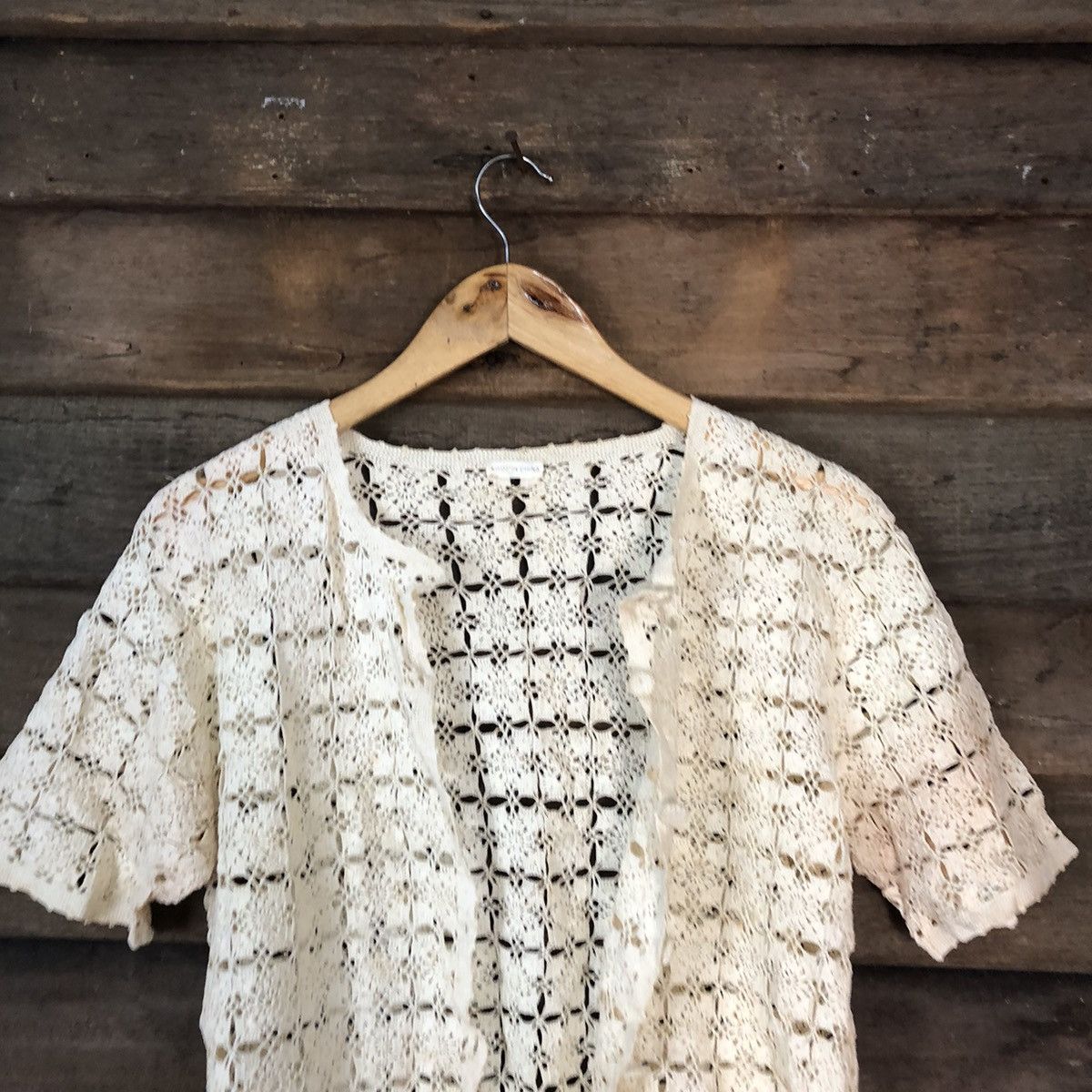 Vintage Japan crochet mesh net table cloth cardigan knitwear #7121 Size S / US 4 / IT 40 - 2 Thumbnail