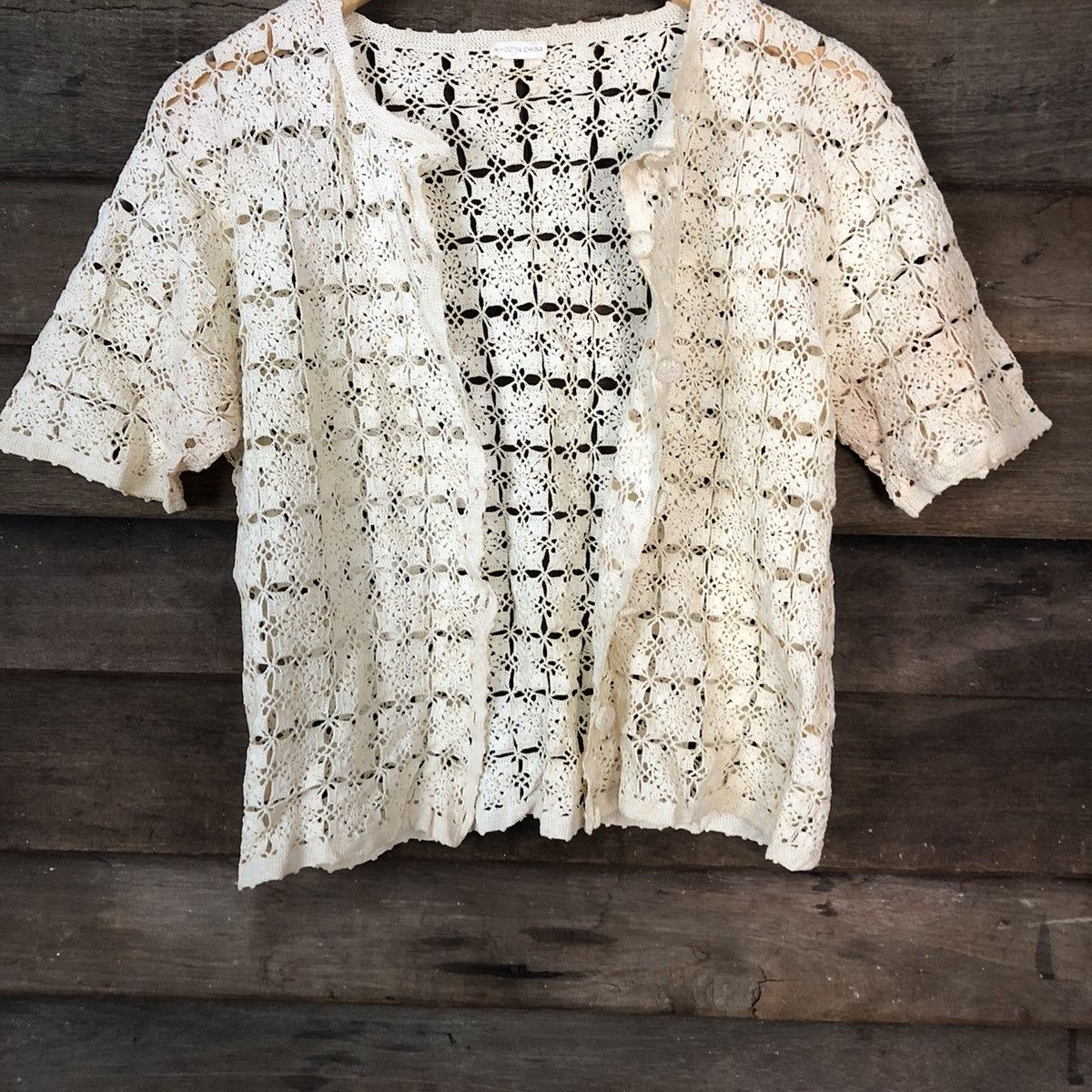 Vintage Japan crochet mesh net table cloth cardigan knitwear #7121 Size S / US 4 / IT 40 - 3 Thumbnail