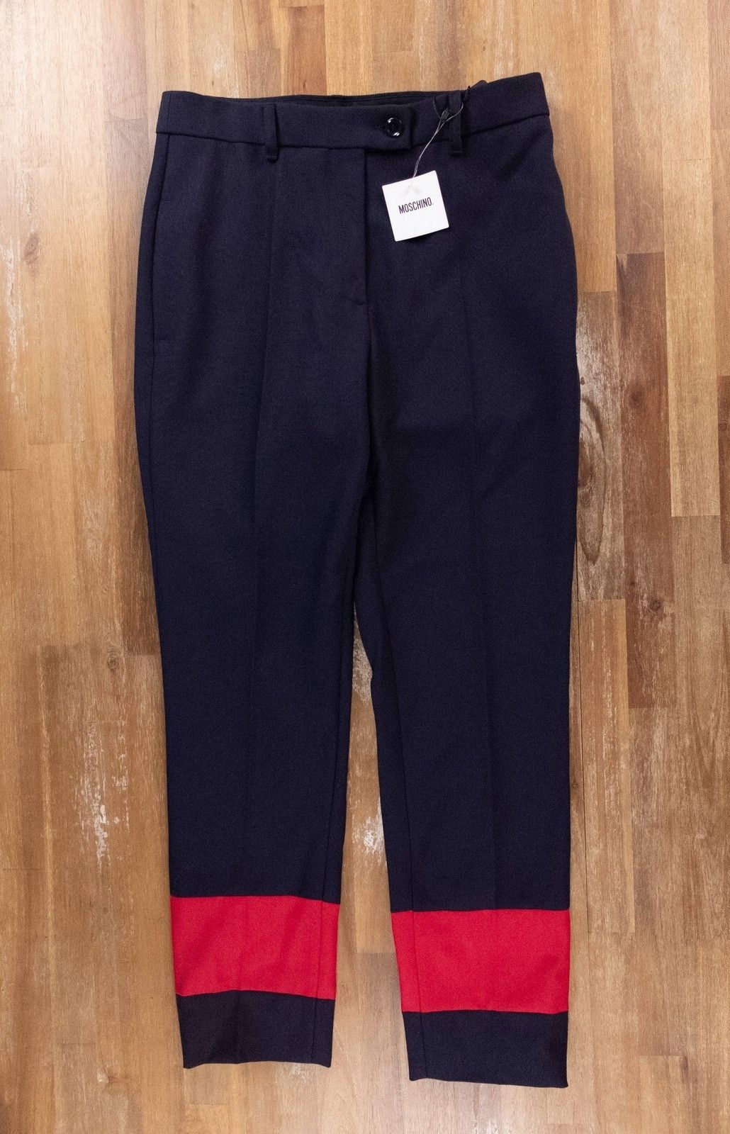 MOSCHINO navy blue red wool trousers pants 8 US / 42