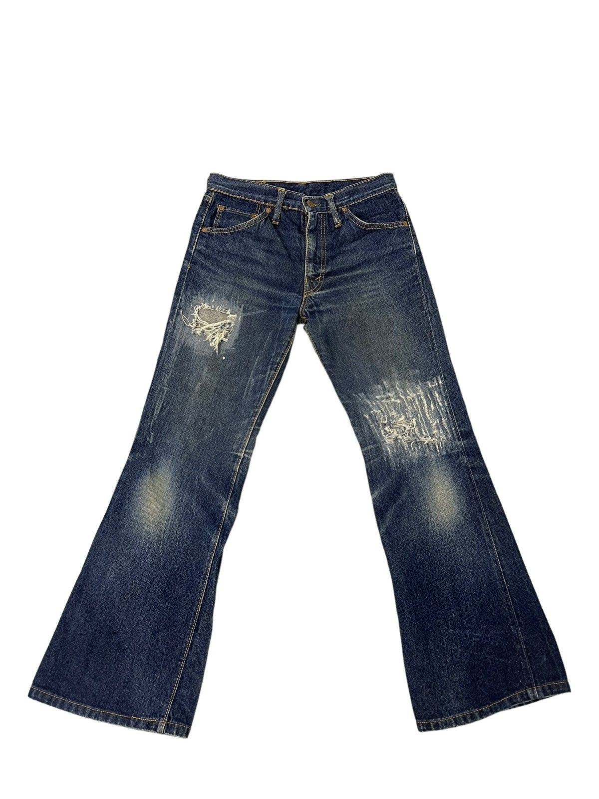 Japanese Brand Flare Jeans Vtg Big John Distress Denim Boot Cut 5🟦2 Size US 29 - 2 Thumbnail