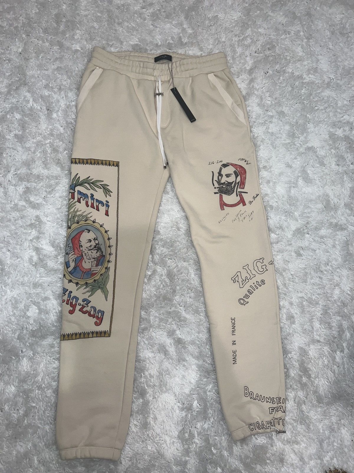 image of Amiri Zig Zag Sketch Sweatpants Almond, Men's (Size 36)