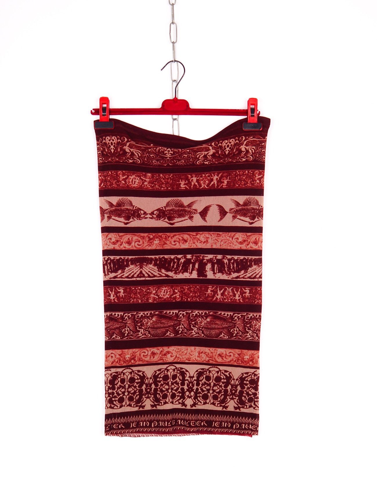 image of Jean Paul Gaultier Classique Fishbone Mesh Skirt in Burgundy, Women's (Size 30)