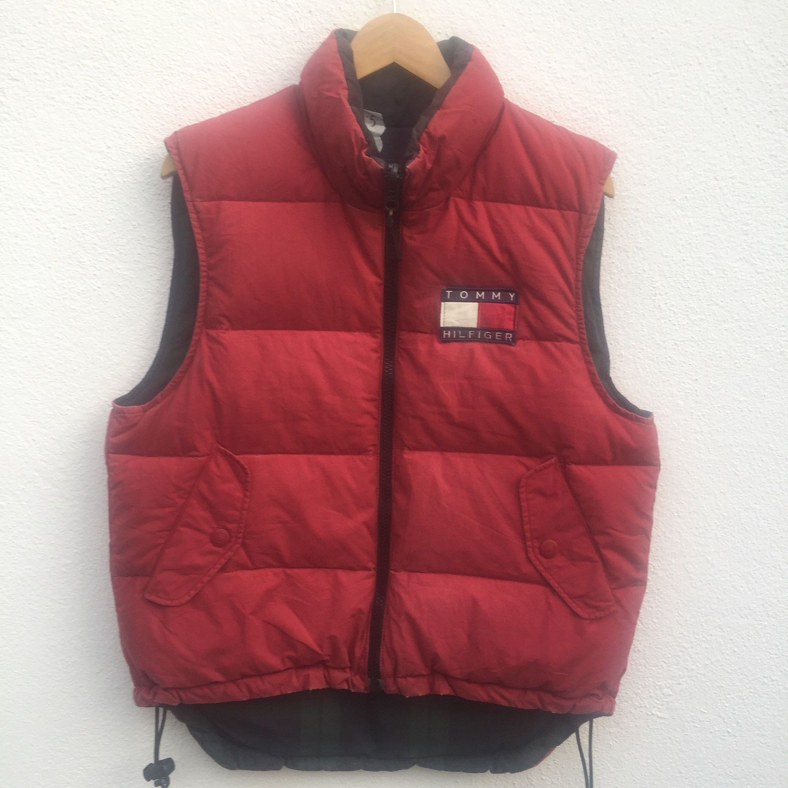 image of Archival Clothing x Tommy Hilfiger Vintage 90's Tommy Hilfiger Reversible Puffer Vest in Red (Size 