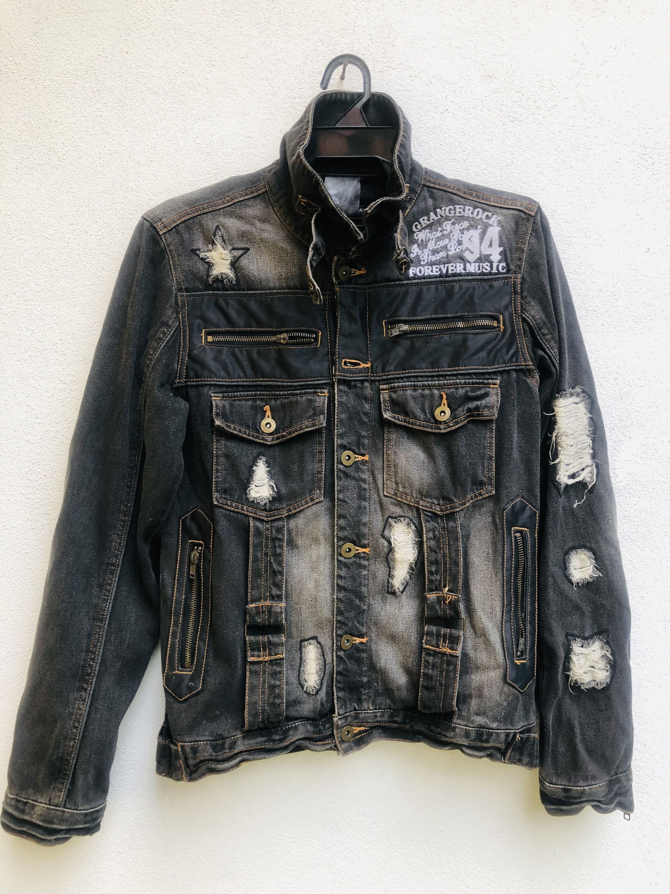 image of Vintage Distressed Designer Fashion Style Jacket in Black, Men's (Size Medium)
