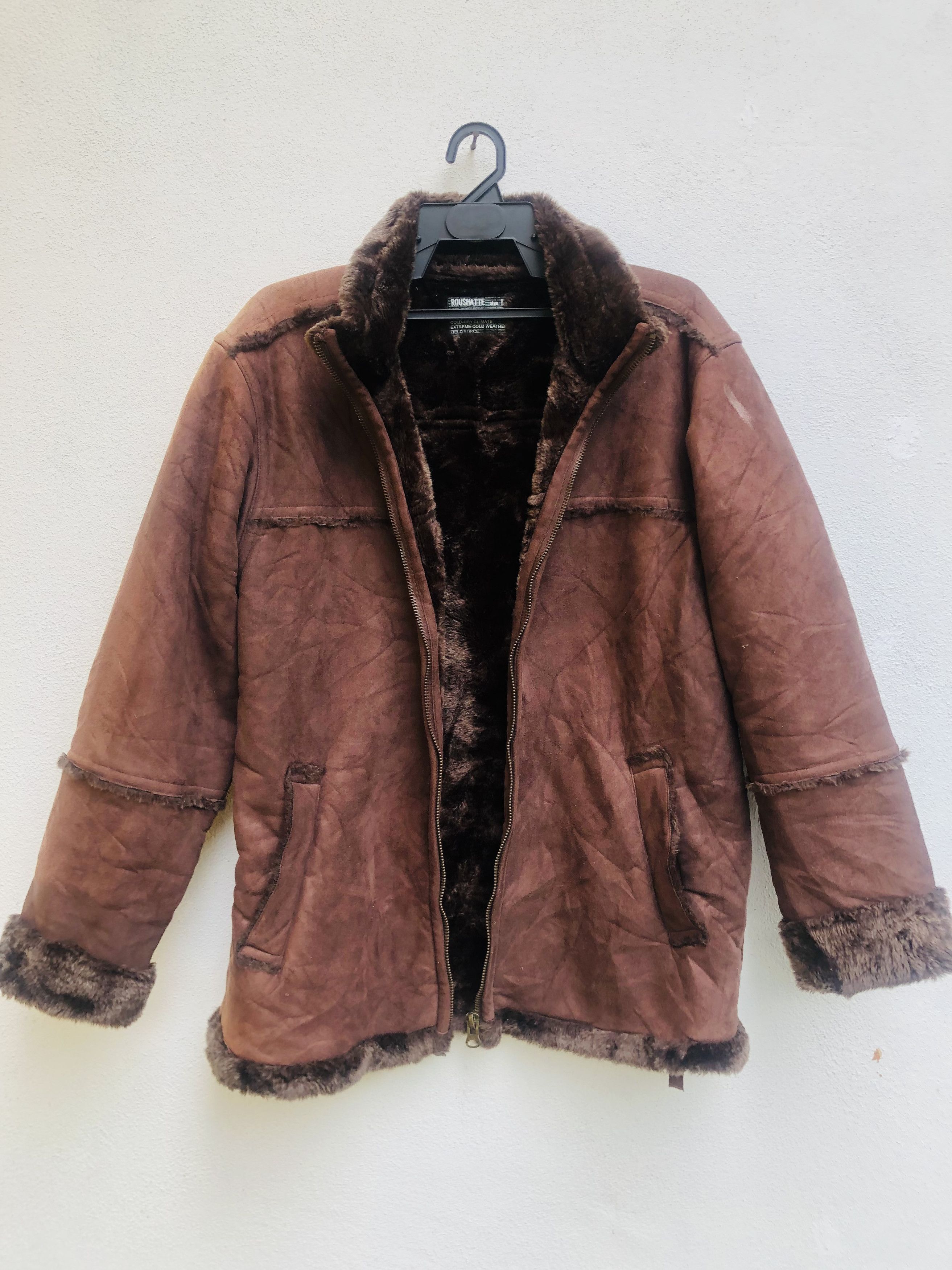 image of Vintage Roushatte Leather Jacket Designed Fashion Style in Coco Brown, Men's (Size Large)
