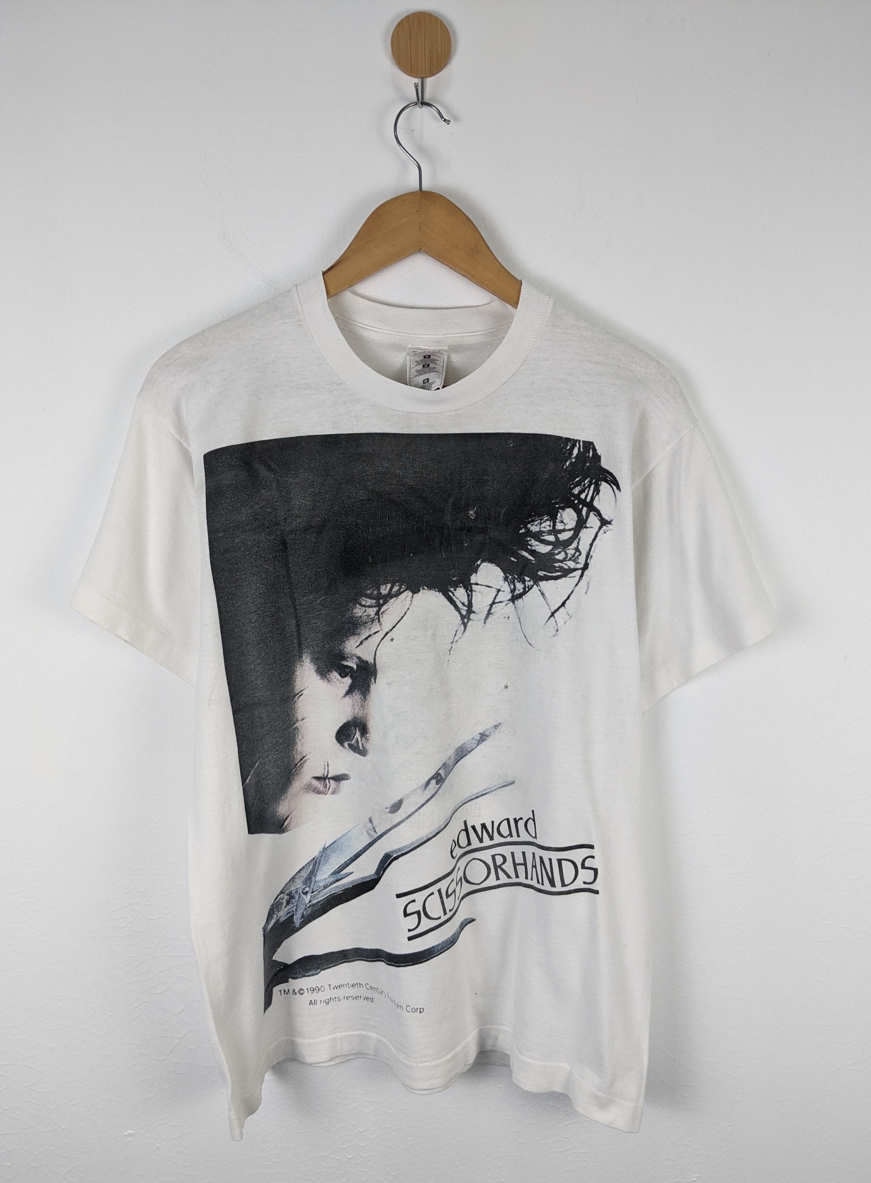 image of Edward Scissorhand Cult Movie 90's Shirt Johnny Depp in White, Men's (Size Medium)