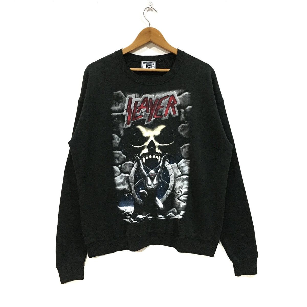 image of Band Tees x Slayer Vintage Slayer Live Intrusion 90's Jumper Pullover Sweatshir in Black (Size Medi
