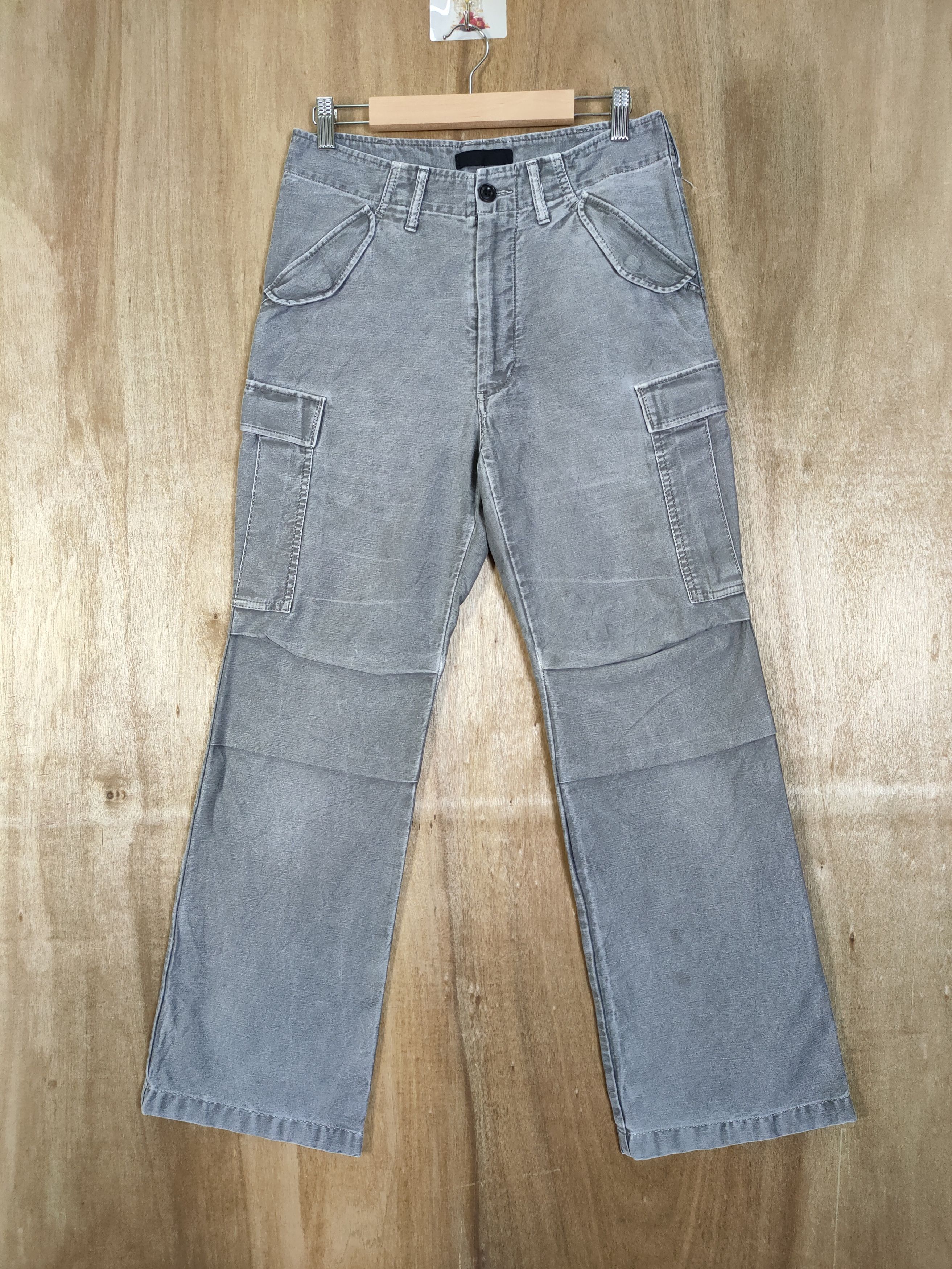 image of Junhashimoto Faded Flare Cargo Pants in Grey, Men's (Size 30)