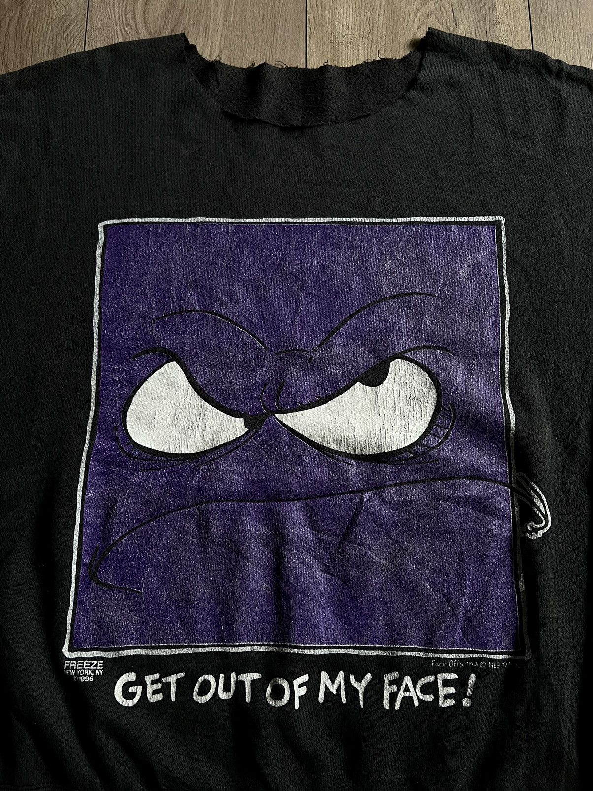 image of Art x Vintage 1996 Get Out Of My Face Black Graphic Vintage Crewneck, Men's (Size Large)