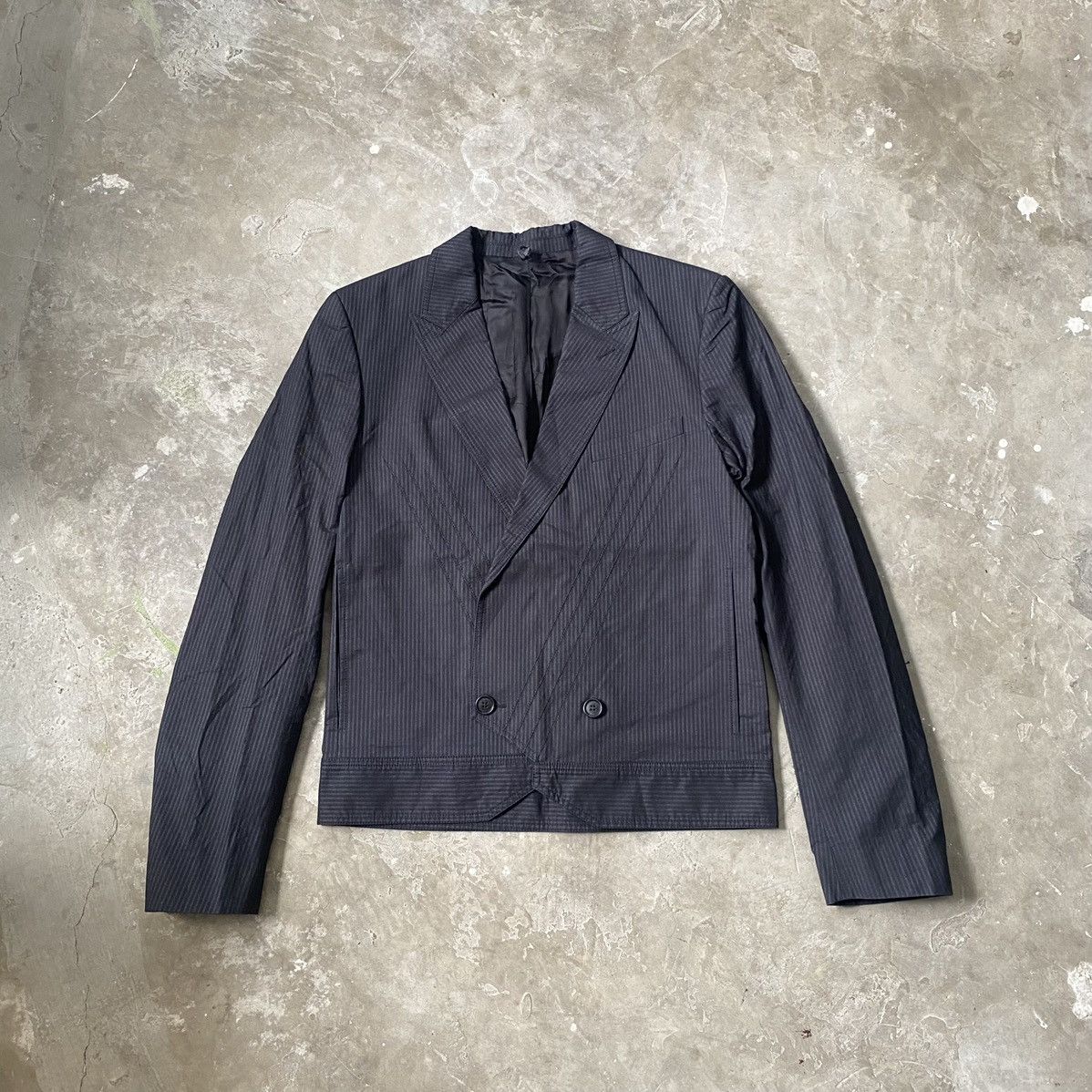 image of Dior - Double Breasted Cropped Blazer Jacket in Black/Grey, Men's (Size Medium)