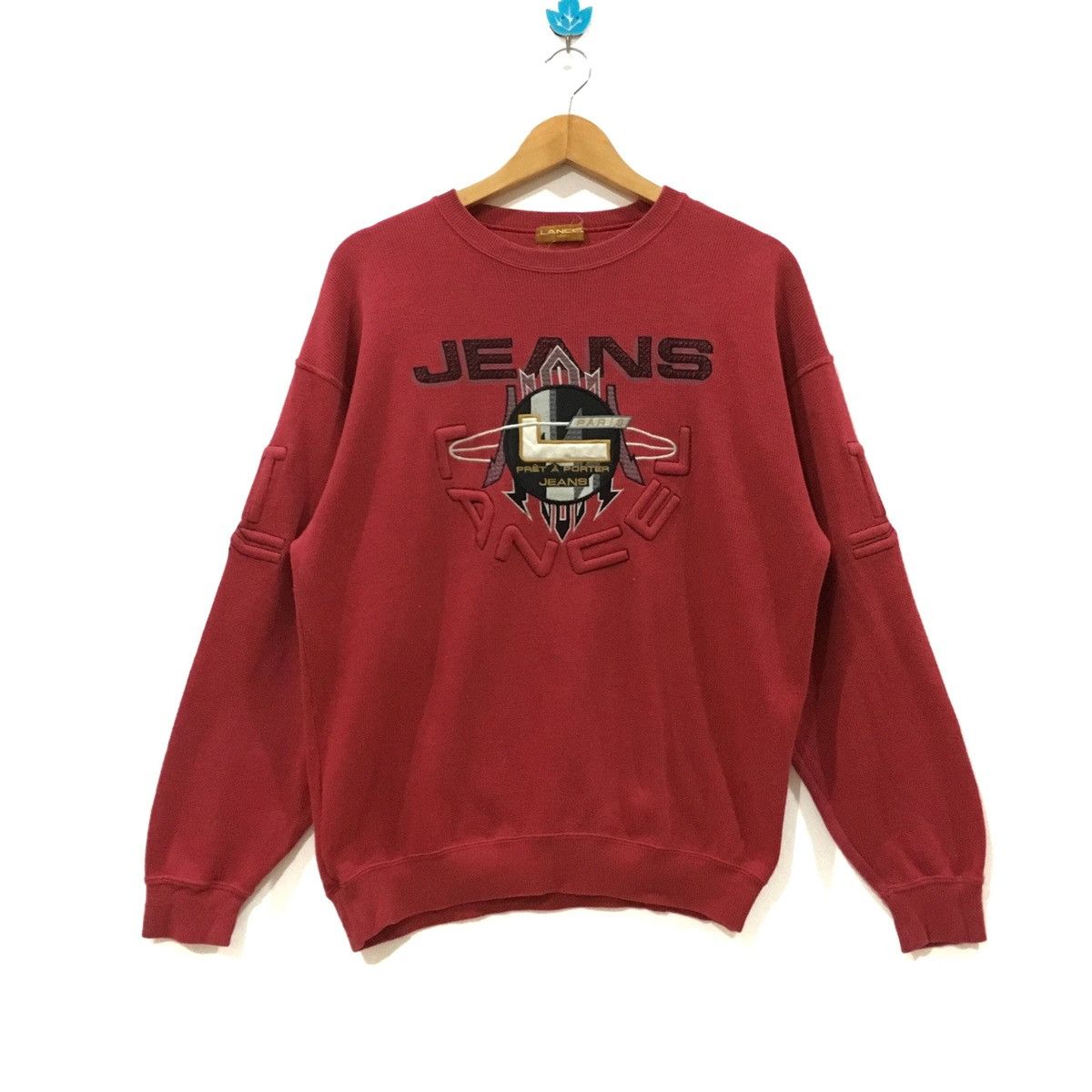 image of Lancel Paris Jeans Jumper Pullover Sweatshirt in Red, Men's (Size Medium)