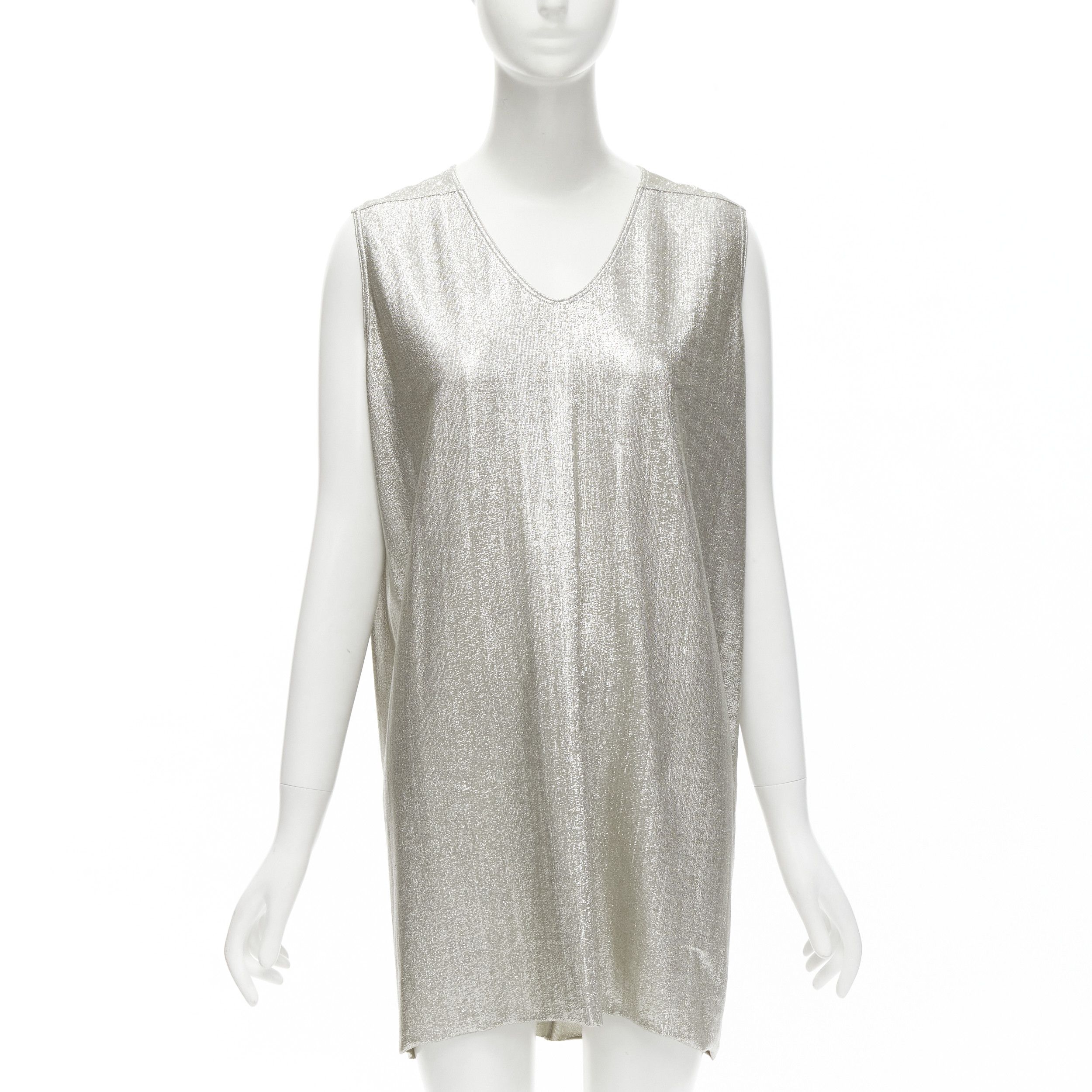 image of Rick Owens Lilies Silver Metallic Scoop Neck Boxy Relaxed Tank Dress It42 M, Women's (Size Medium)