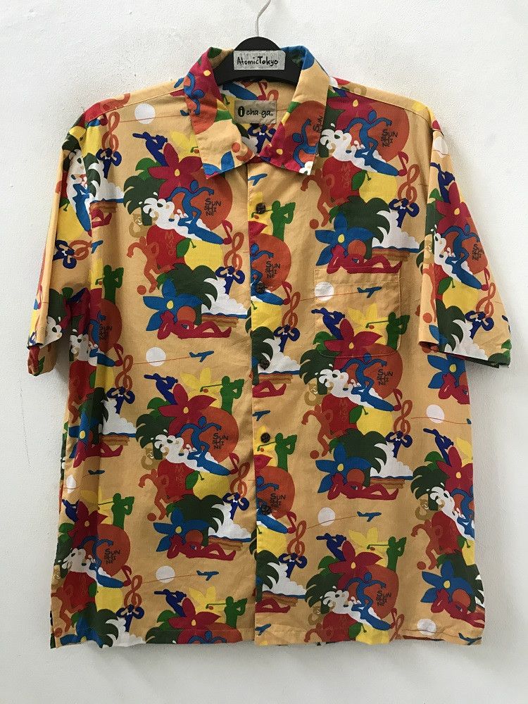 i cha-ga Japan Abstract Pop Art Camp Collar Hawaiian Shirt