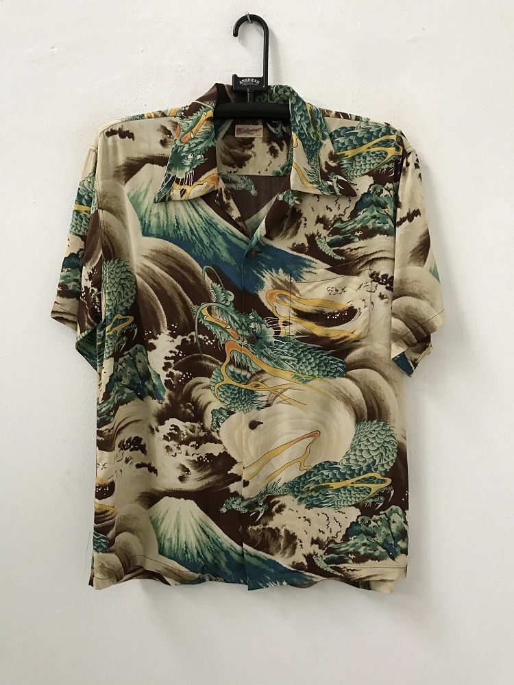 Japanese Brand SS Japan Big Dragon Mount Fuji Rayon Aloha Hawaiian Shirt Size US M / EU 48-50 / 2 - 7 Thumbnail