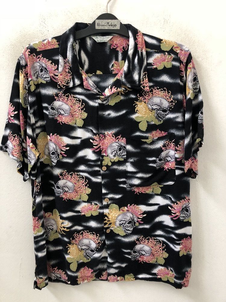 Japanese Brand 👉Japan Hawaiian Skull 💀 Flowers Rayon Hawaii Shirt Size US L / EU 52-54 / 3 - 2 Thumbnail