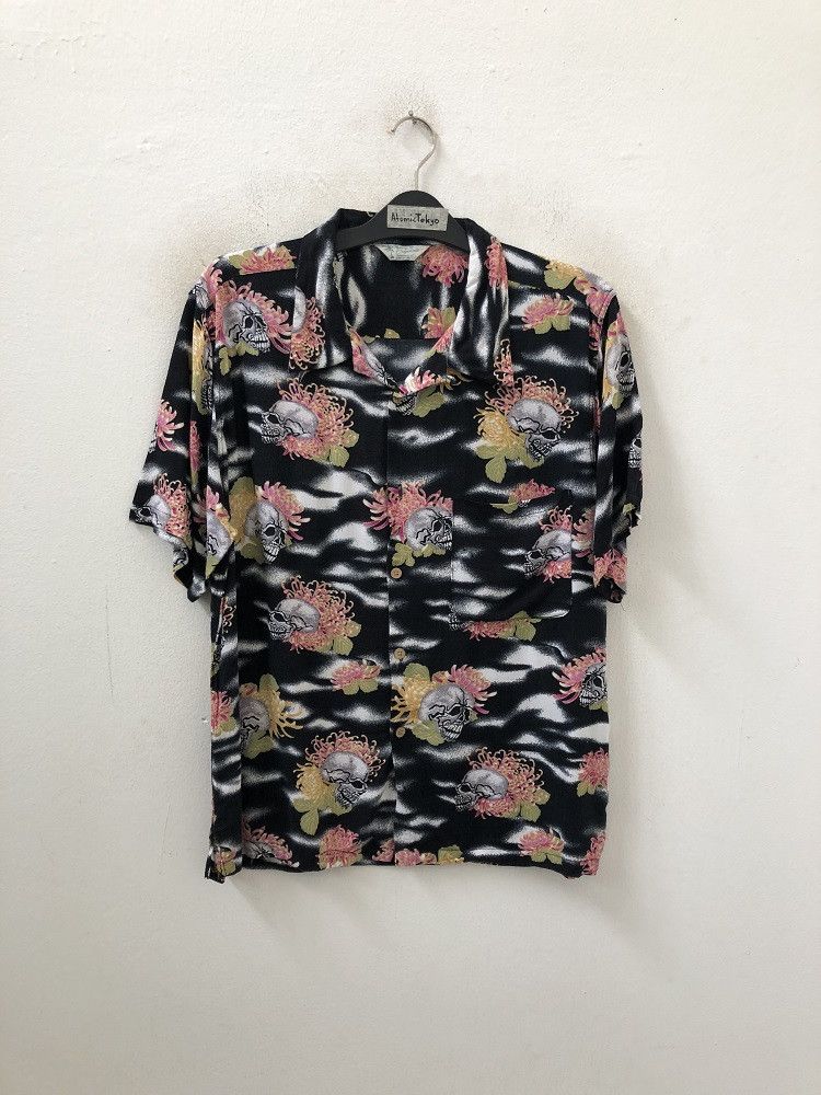 Japanese Brand 👉Japan Hawaiian Skull 💀 Flowers Rayon Hawaii Shirt Size US L / EU 52-54 / 3 - 1 Thumbnail