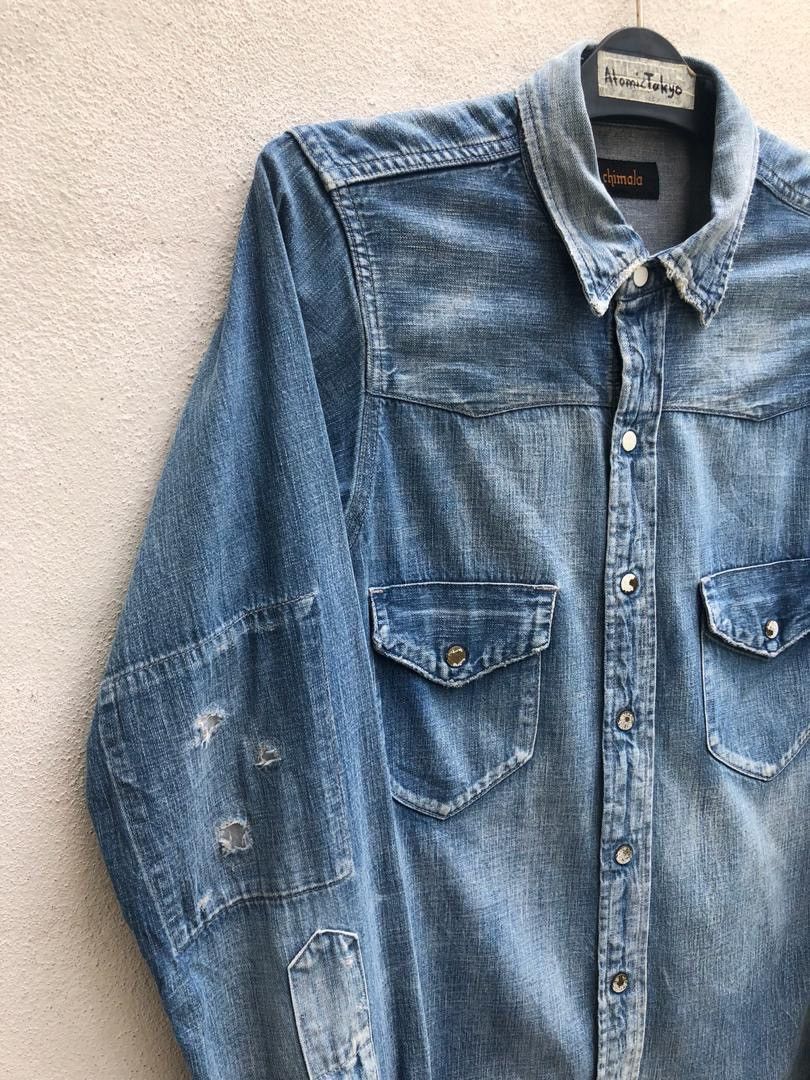 Chimala Rips Distressed Denim Western Shirt Size ONE SIZE - 3 Thumbnail
