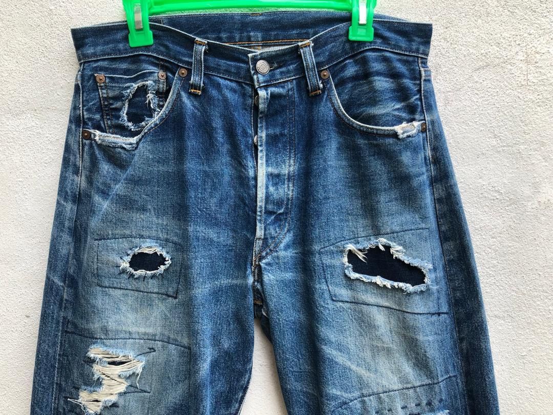 Levi's Vintage Clothing LVC Levi’s Big 501XX E #555 Patchwork Damaged Rips Size US 32 / EU 48 - 2 Thumbnail
