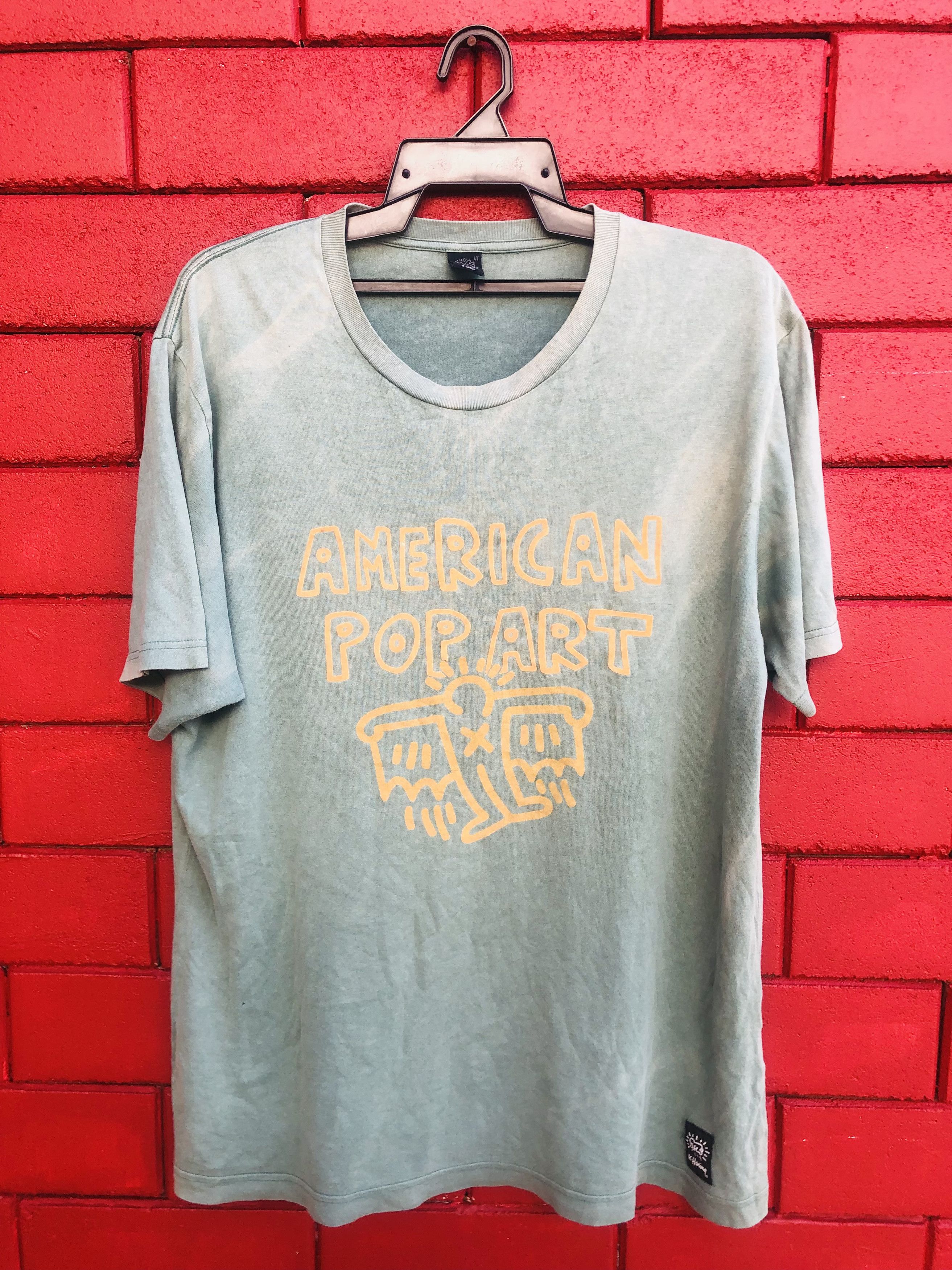 image of Vintage Keith Haring American Pop Art Designer Style in Faded Green, Men's (Size Large)