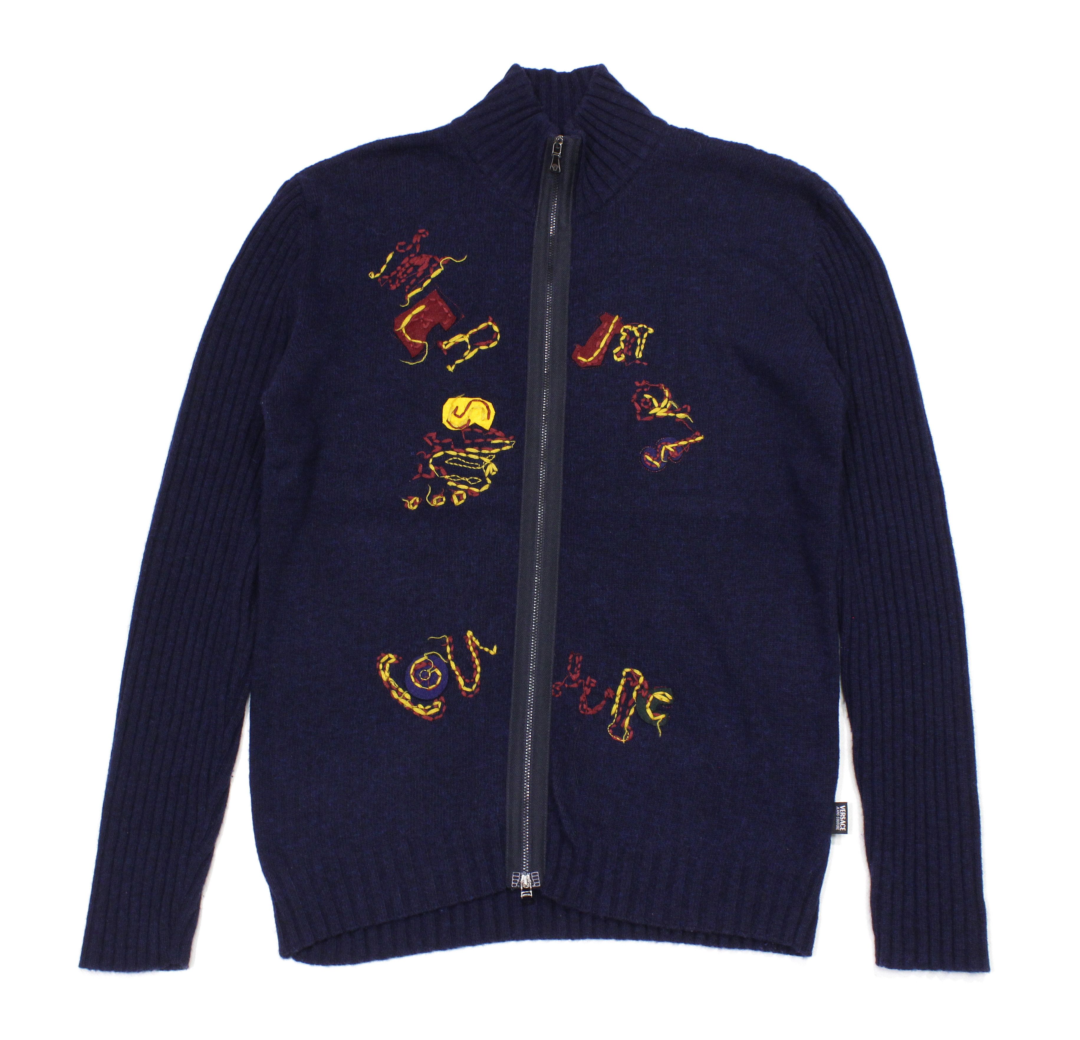 Versace 00S Embroidered Application Logo Wool Ribbed Knit Vintage Size US L / EU 52-54 / 3 - 1 Thumbnail