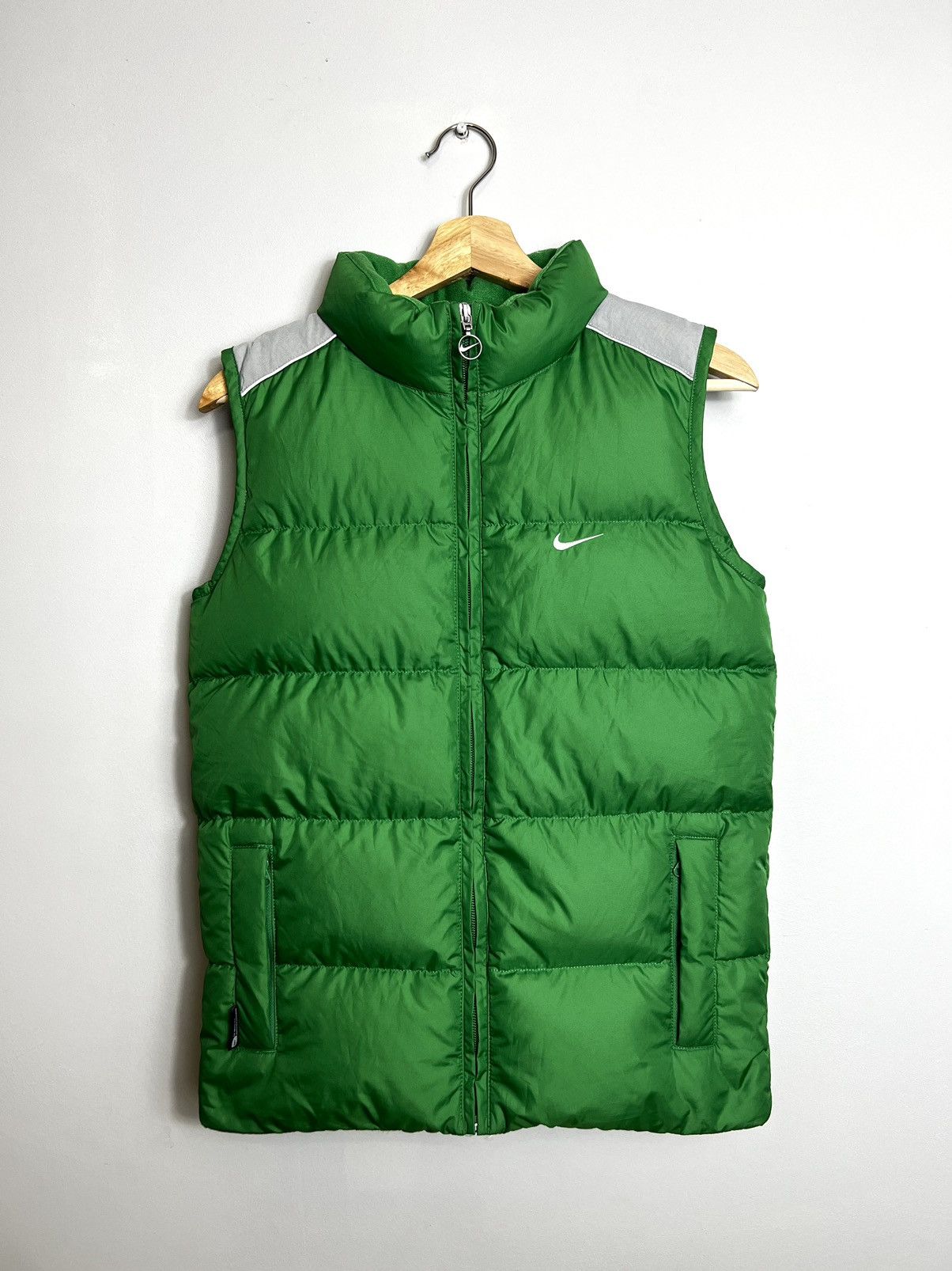 Vintage Y2K Nike Big Swoosh Green Down Puffer Vest Size XL