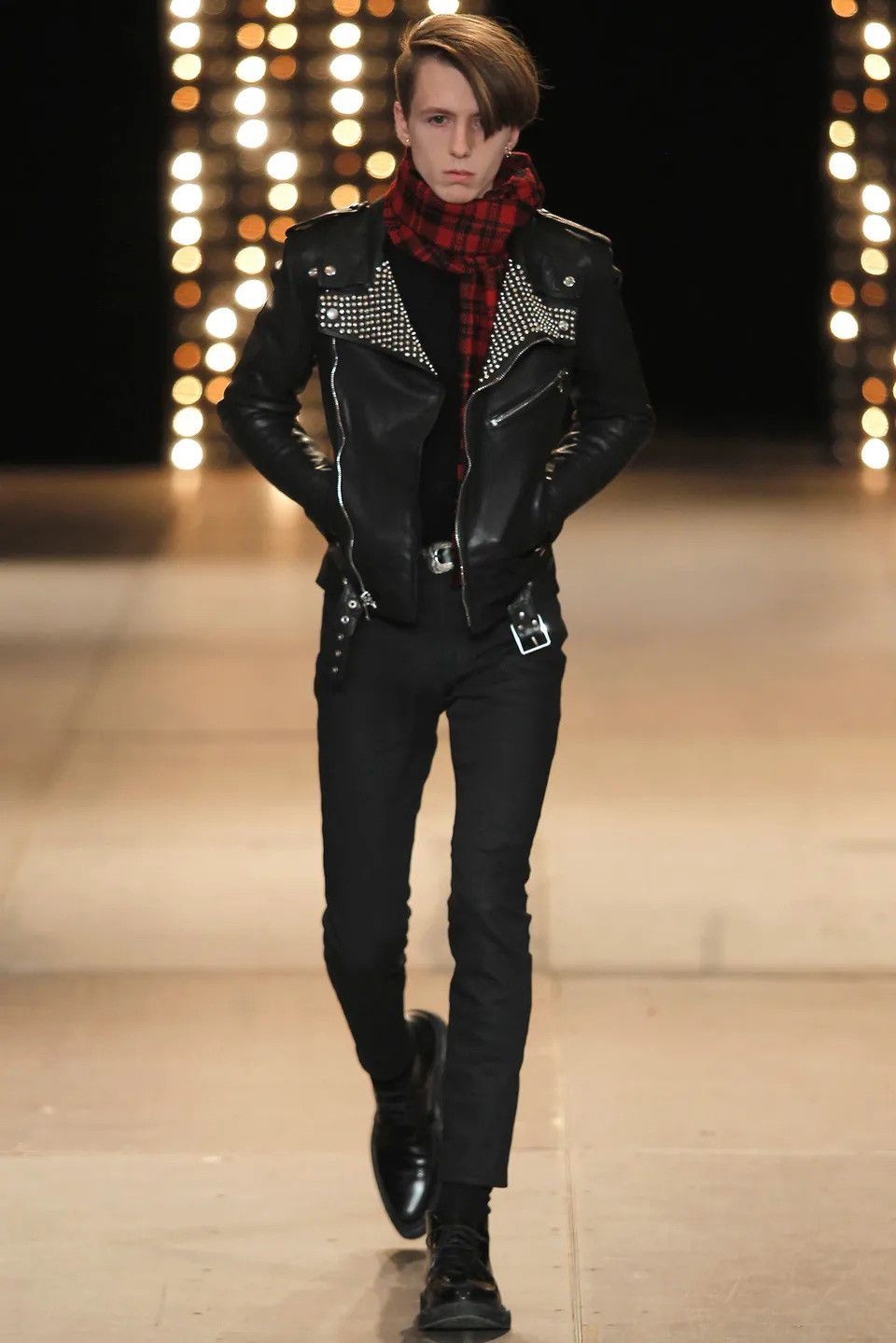 image of Saint Laurent Paris Fw14 Saint Laurent Studded Biker Leather Jacket Hedi Grail in Black (Size Mediu