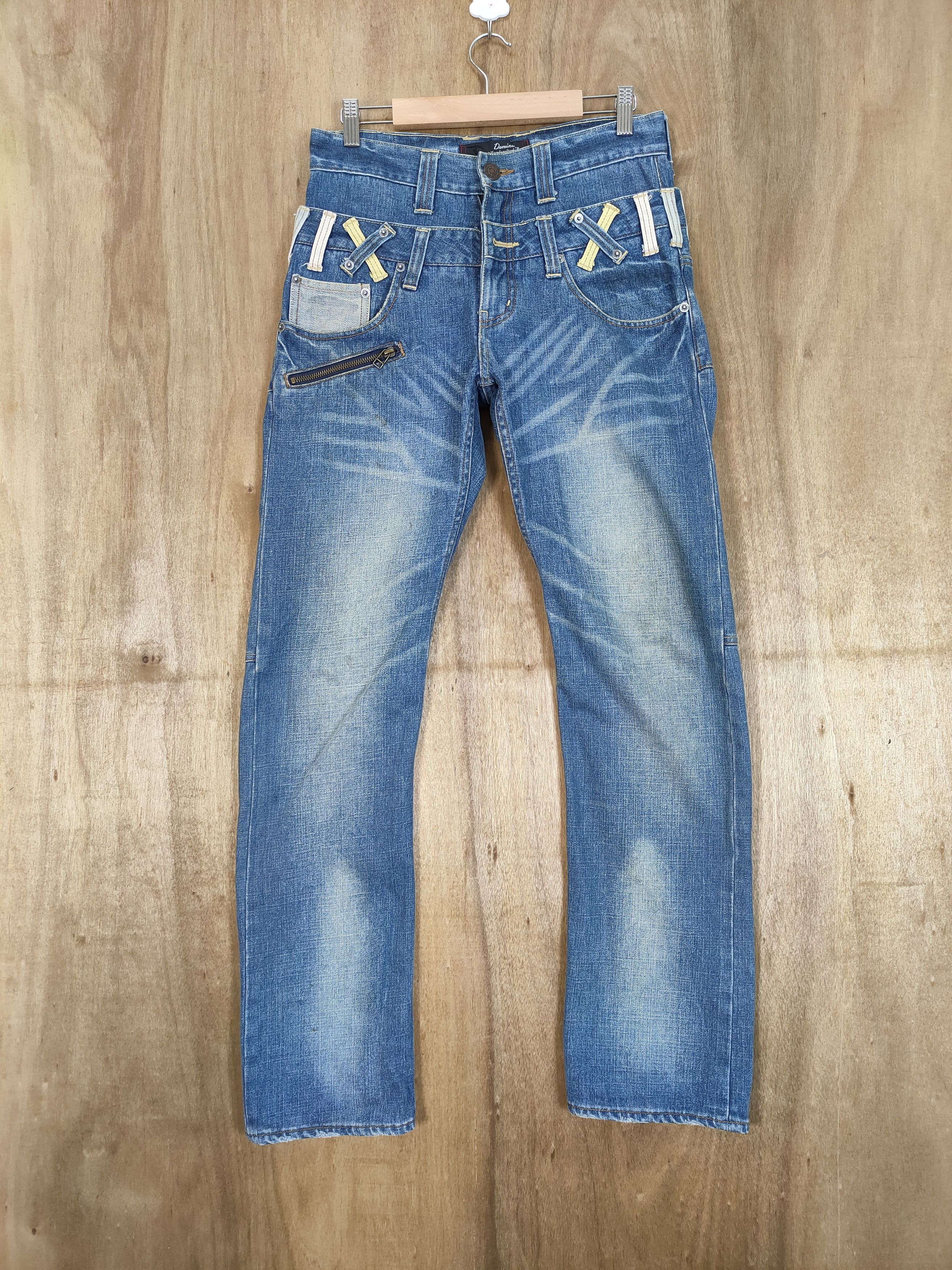 image of Dominate Double Waist Faded Jeans Pants in Light Blue, Men's (Size 30)