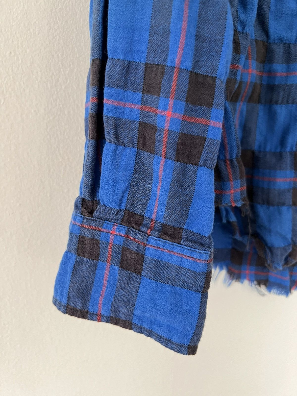 SAINT LAURENT SS16 RUNWAY DISTRESSED BLUE PLAID SHIRT XS