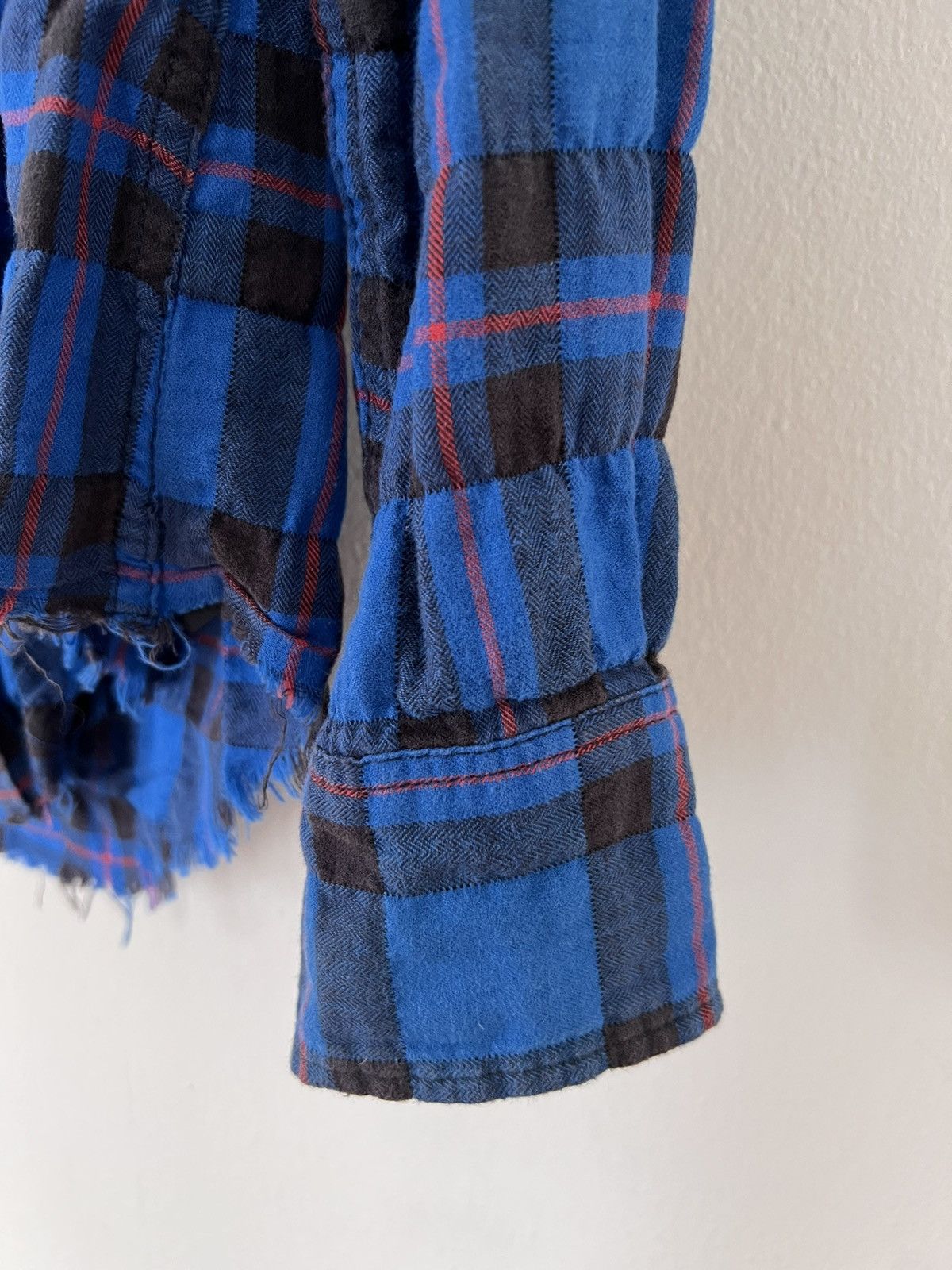 SAINT LAURENT SS16 RUNWAY DISTRESSED BLUE PLAID SHIRT XS